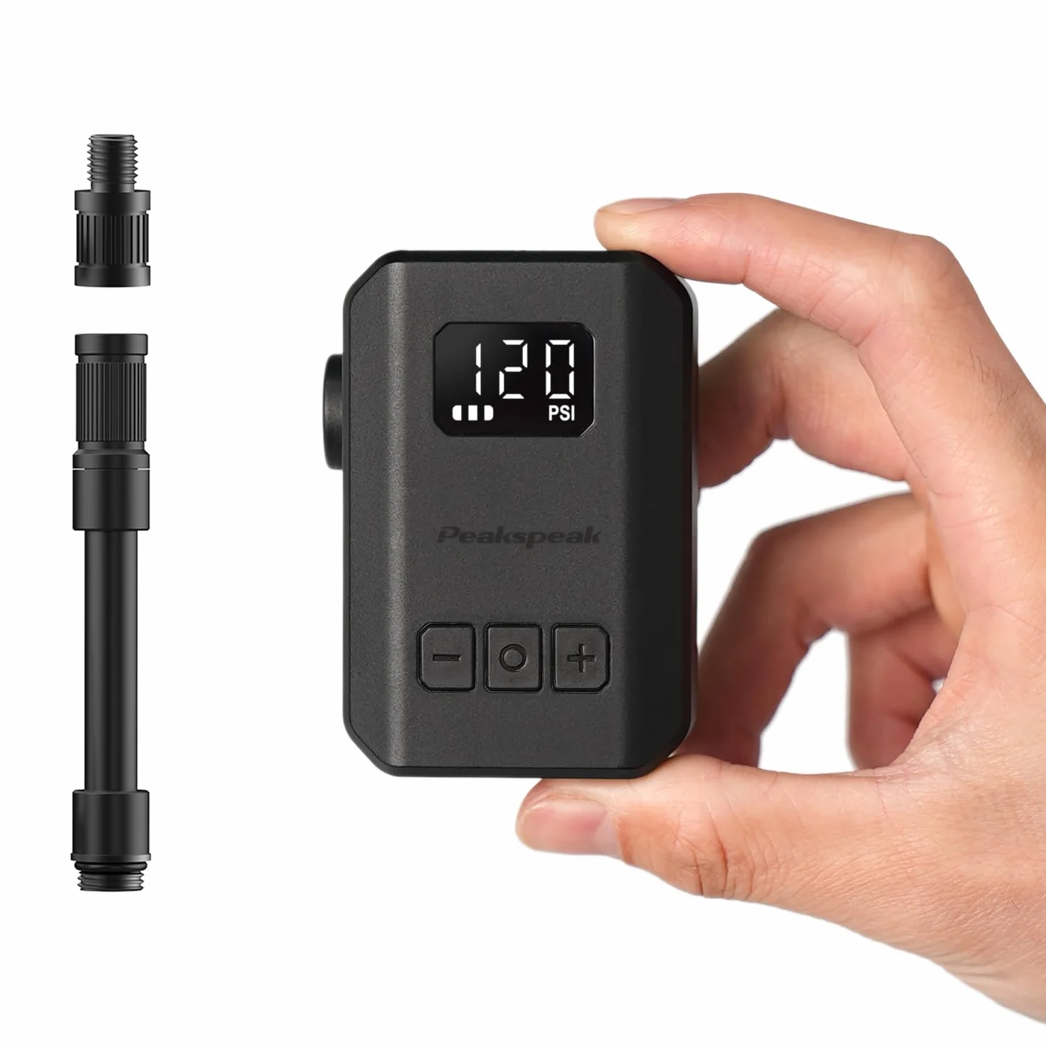 Peakspeak Mini Pompe à vélo AS260PRO, Pompe à vélo avec manomètre et Auto-Stop, Rechargeable USB-C, gonflage précision valves Presta/Schrader, vélo Route, VTT et Moto