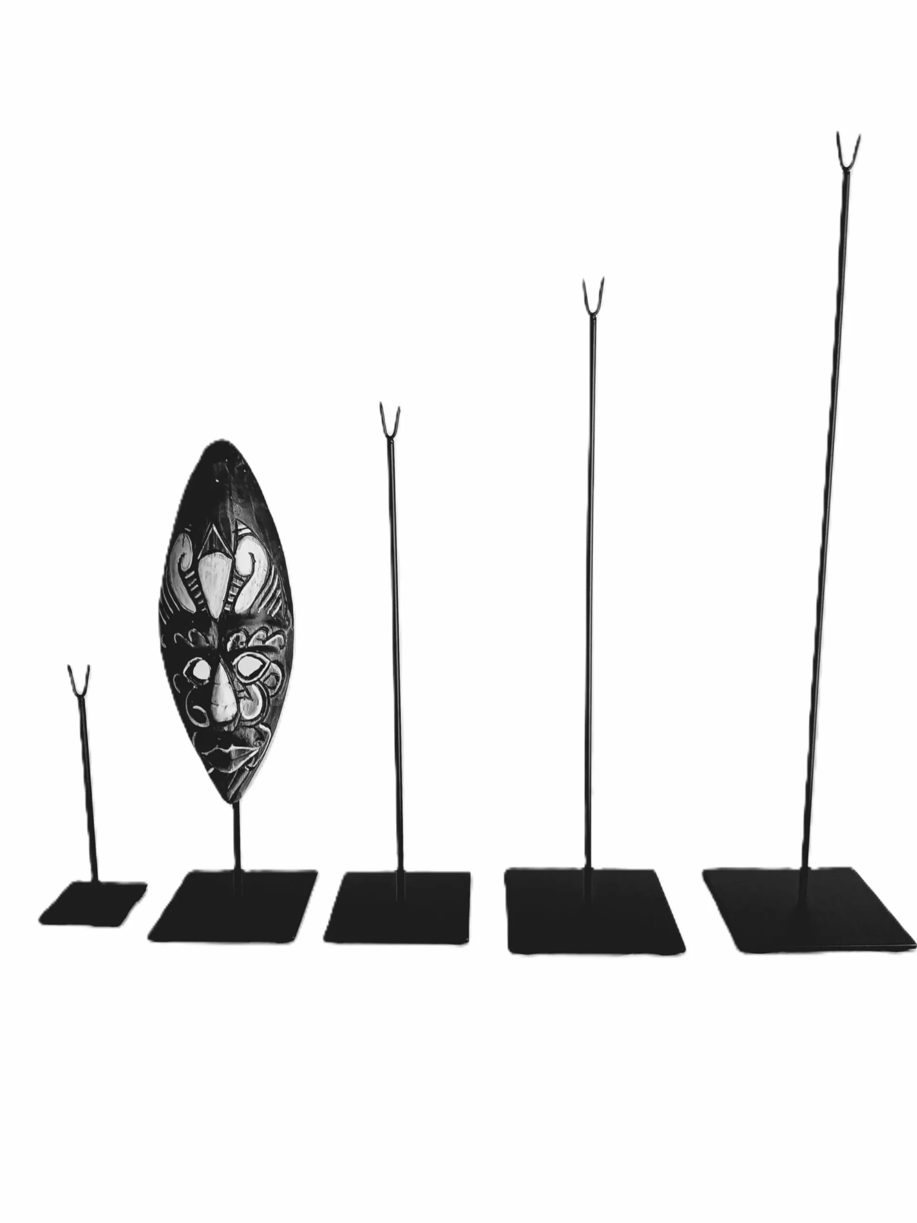 Socle pour masque africain en bois, présentoir tout métal, 5 hauteurs 20-62 cm