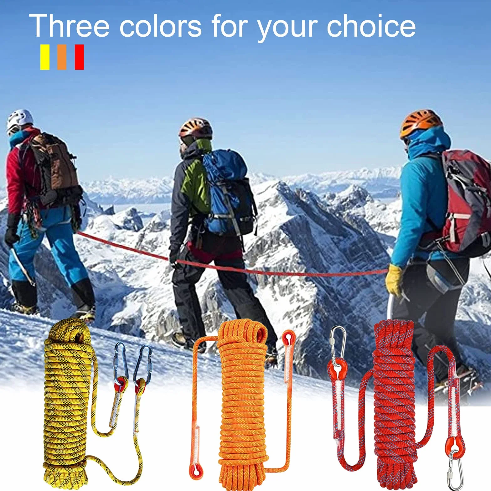 Corde d'escalade 10 m 8 mm Nylon tressée haute résistance 2 mousquetons