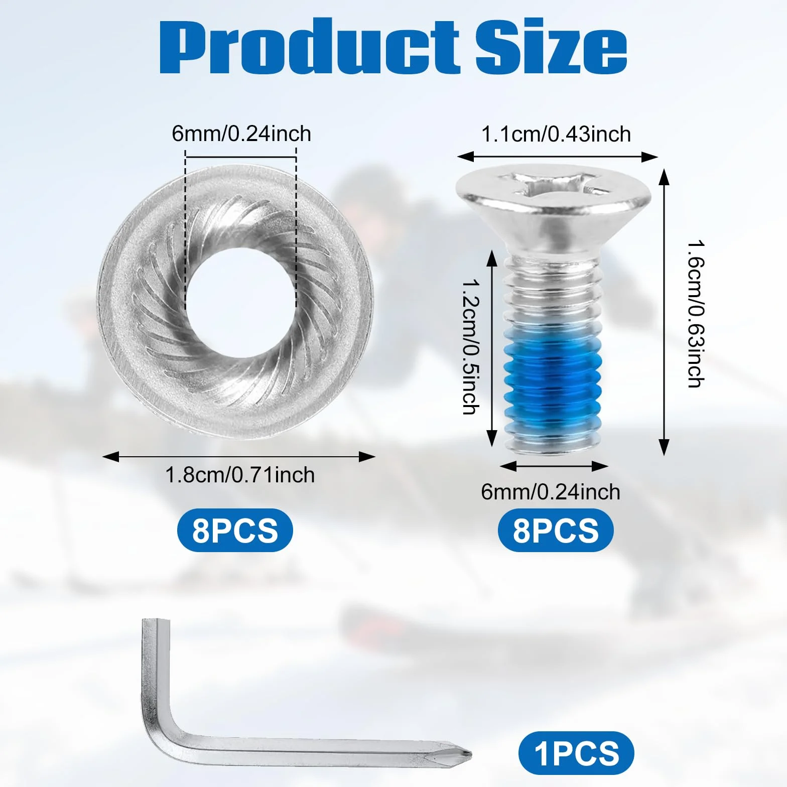 Vis de fixation pour snowboard M6 acier inoxydable avec rondelles antidérapantes - Lot de 8 avec tournevis