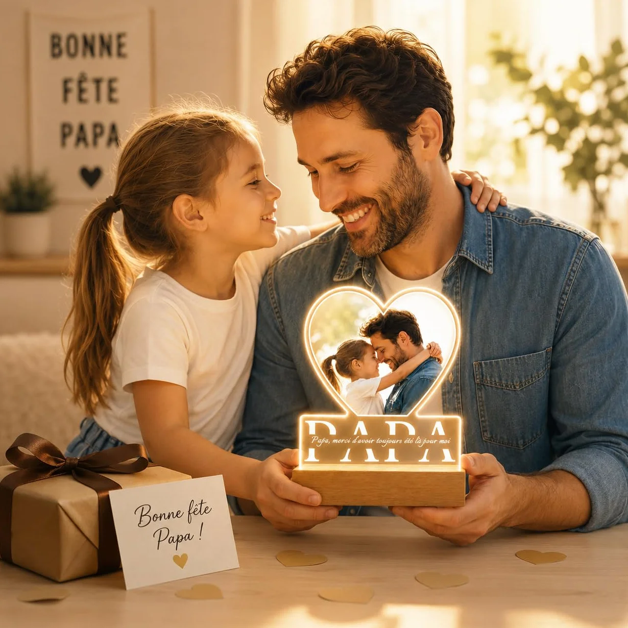 Plaque Personnalisée pour Papa – Lampe Photo Acrylique LED avec Cadre Photo, Cadeau Fête des Pères