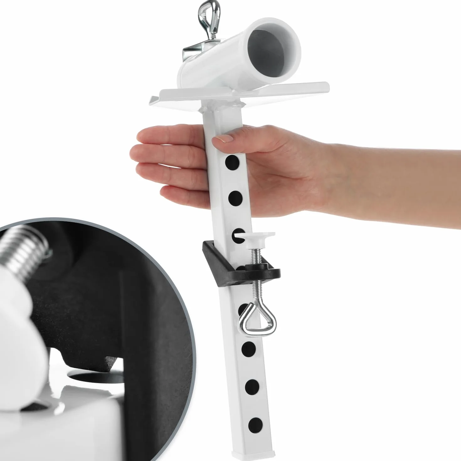 Com-Four Porte-Parasol en Métal Support de Balcon pour Parasols Extra Large Blanc