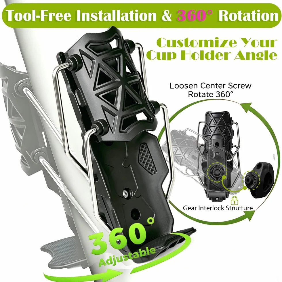 Porte-Gobelet Vélo Moto Universel, Rotatif 360°, Antichoc & Résistant aux Chocs, pour VAE Scooter Quad Bateau, Support Réglable de Guidon (Noir)