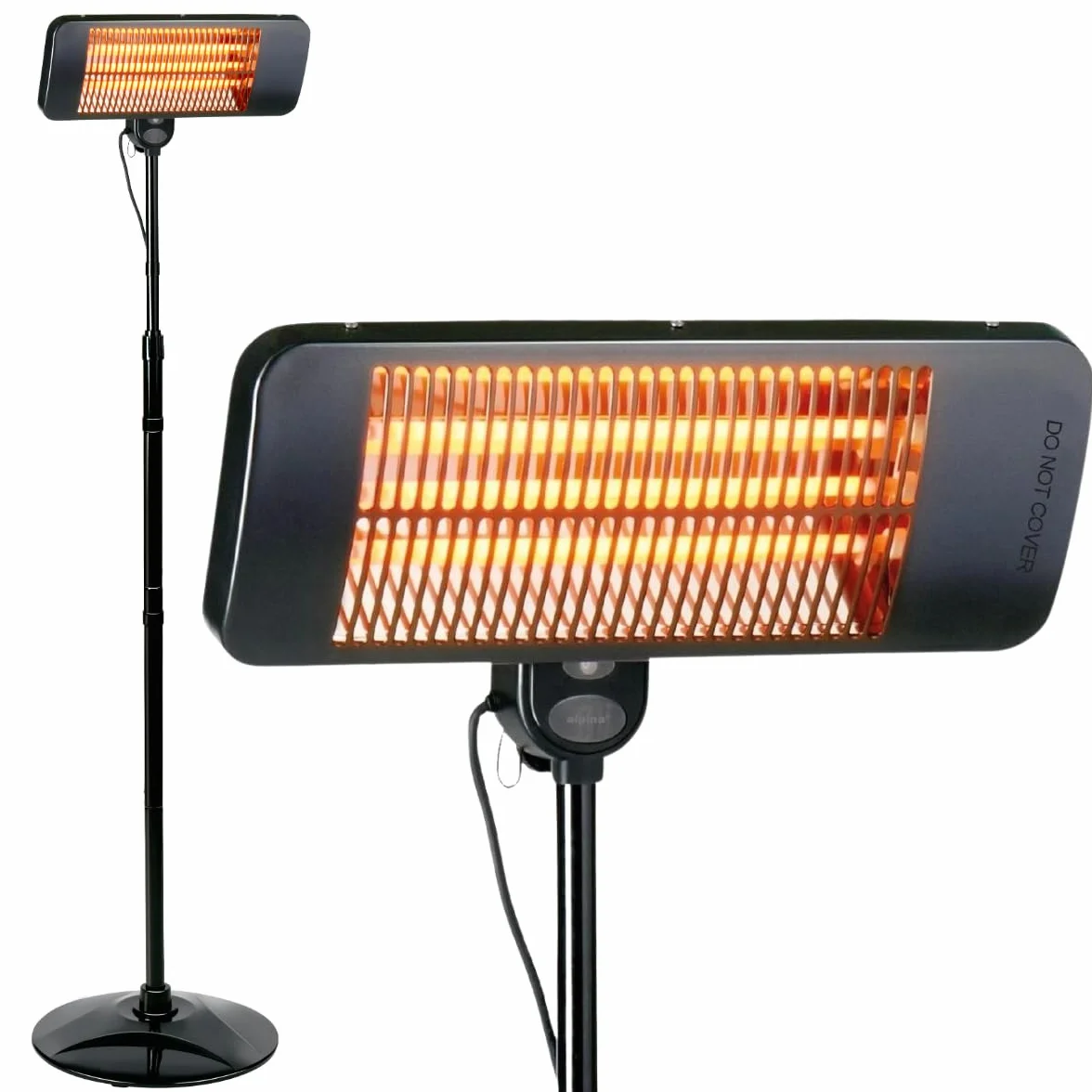 Alpina Chauffage de Terrasse 2000W 3 Niveaux IP24 Lampe Infrarouge Noir