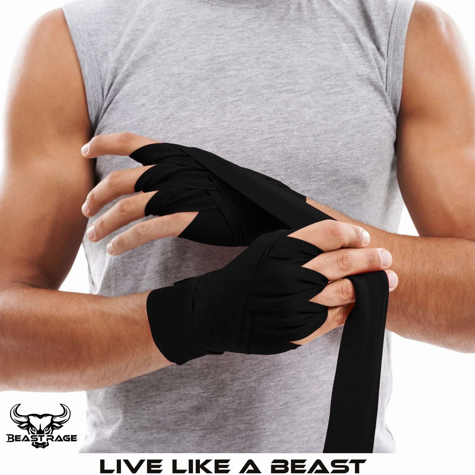 BEAST RAGE Bandages de Boxe pour Arts Martiaux de 4,5 m,Gants intérieurs,Sangles de Soutien pour Poignets, poinçonnage sous Les Mains, Phalanges