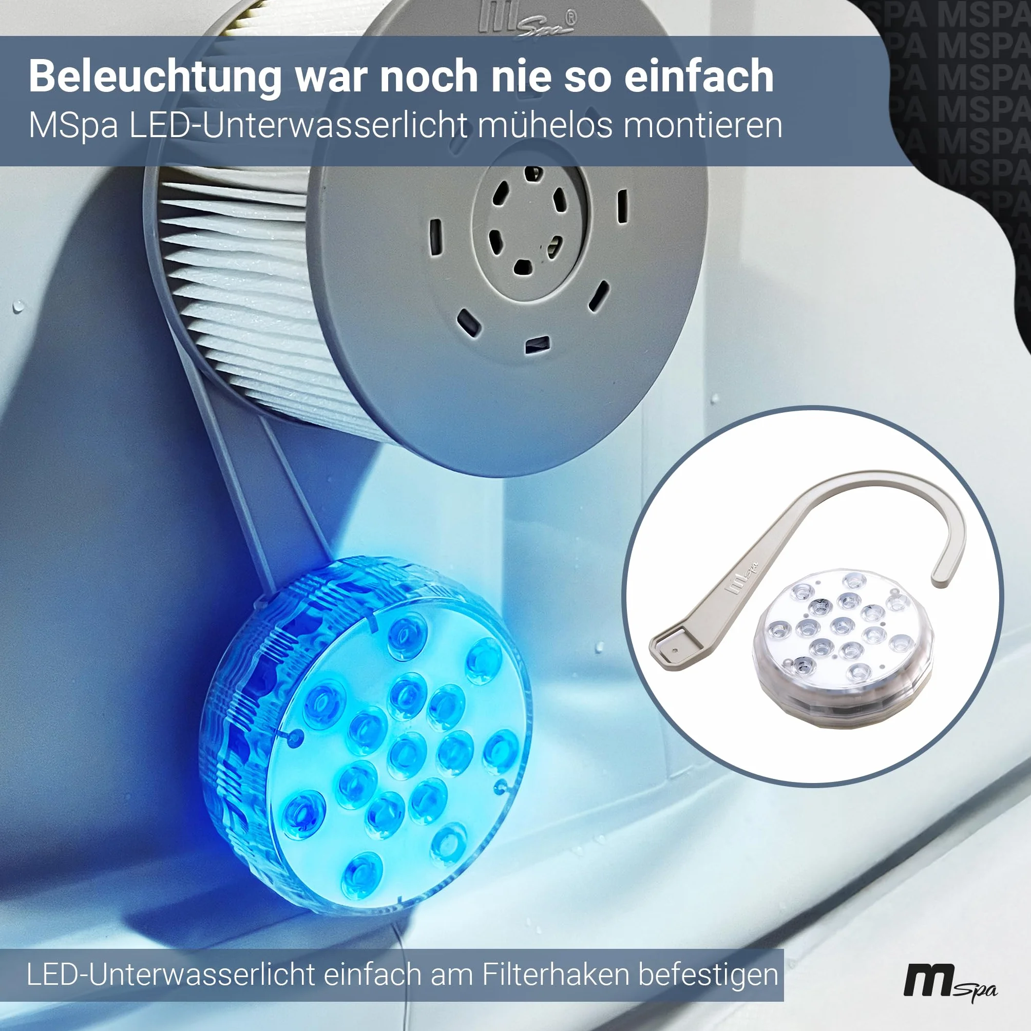 Miweba Mspa Éclairage sous-marin LED RGB IP68 16 couleurs 4 modes avec télécommande