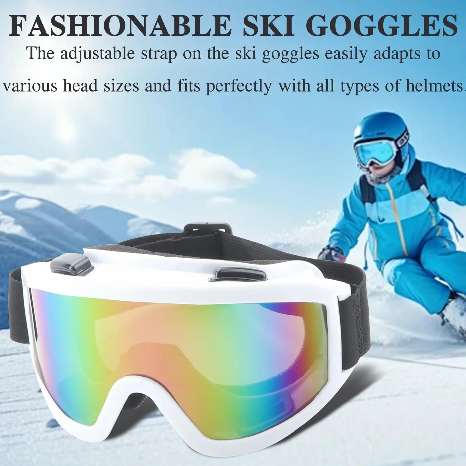 Lunettes de Ski Anti-Buée Anti-UV Réglables pour Homme Femme Snowboard Alpinisme Motoneige Randonnée Blanc