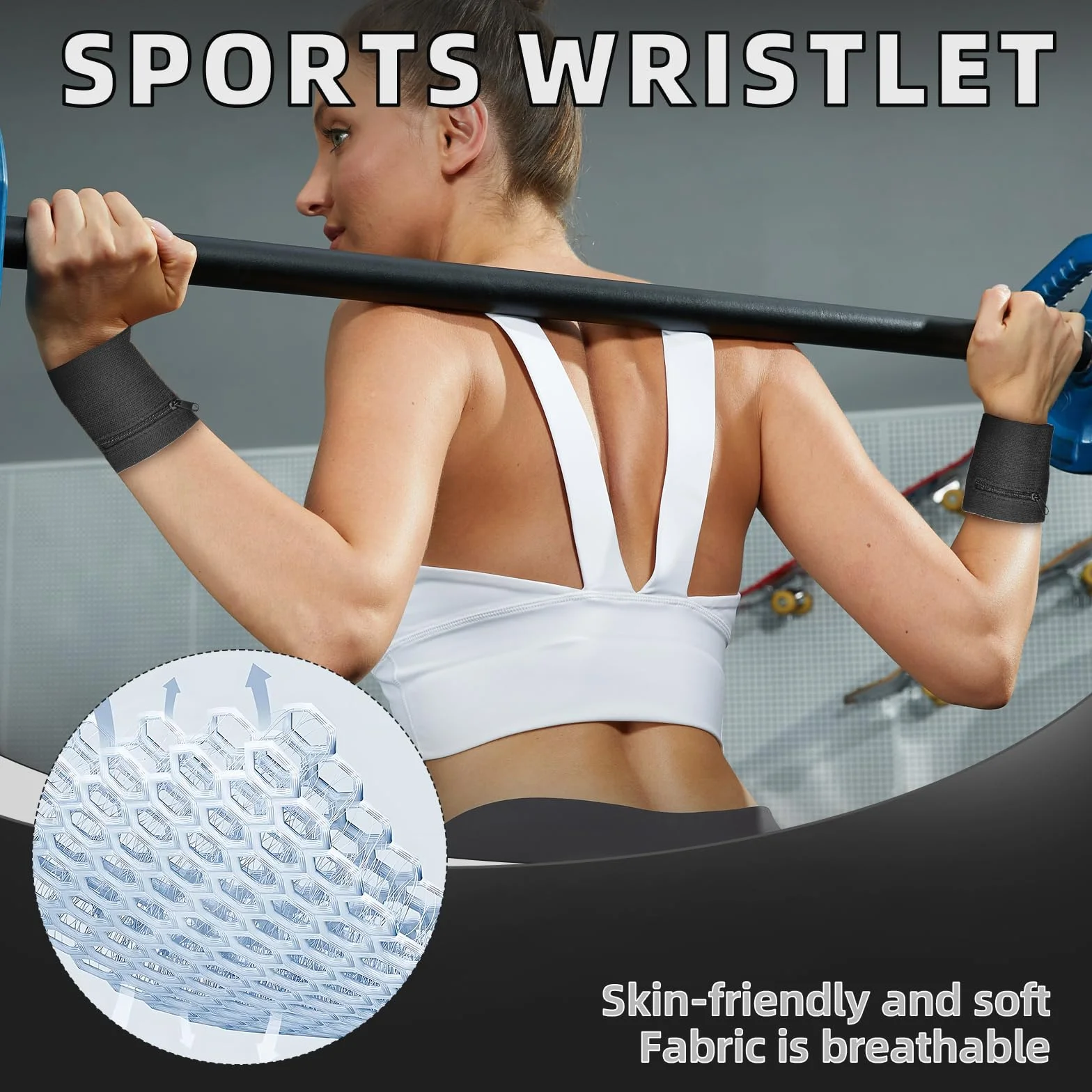 Pochette de Sport 4 Pièces avec Fermeture éclair, Bracelet Bandeau Poignet Poche Zippée Respirant pour Clé Monnaie Rangement Gym Randonnée