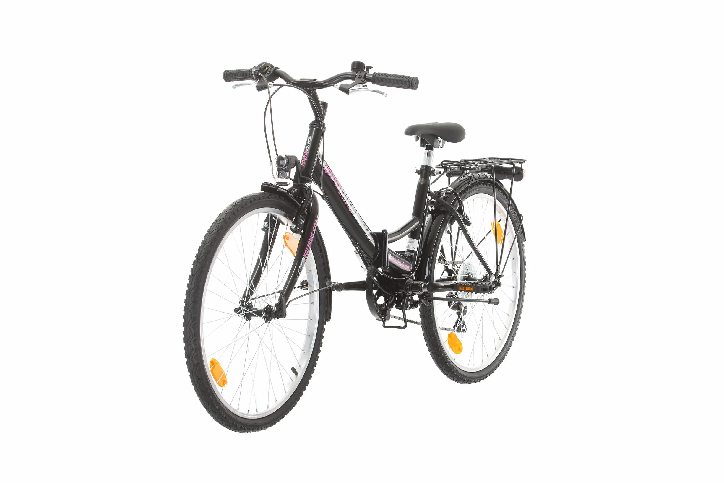 Multibrand Folding City, Vélo Pliant Confort pour Femme 24 Pouces, 6 Vitesses, Frein V-Brake, éclairage de vélo, Garde-Boue, Porte-vélos, Convient aux Femmes et aux Filles de 135 à 160 cm
