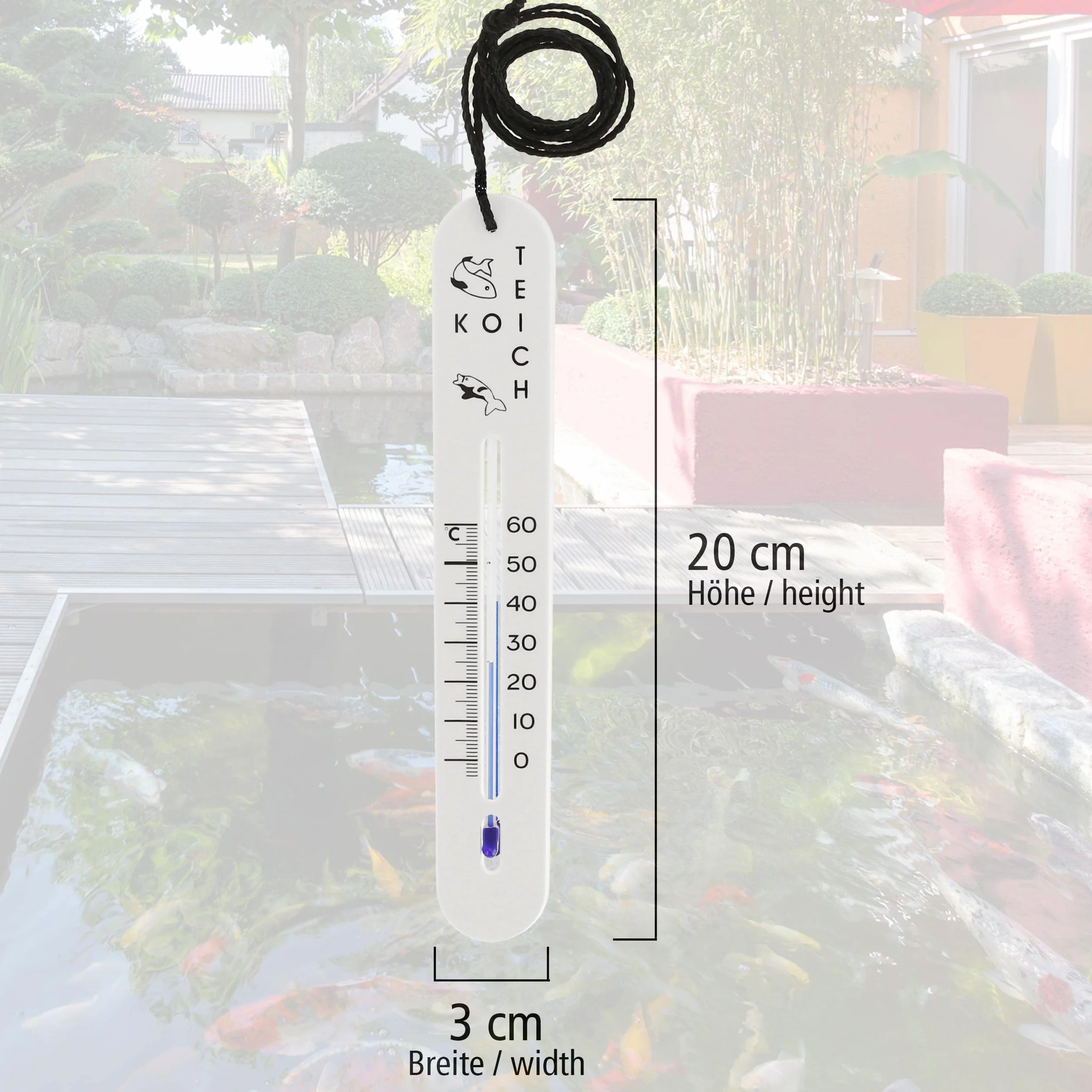 Lantelme Thermomètre d'étang 19 cm -15 °C à 60 °C pour pisciculture carpes koï