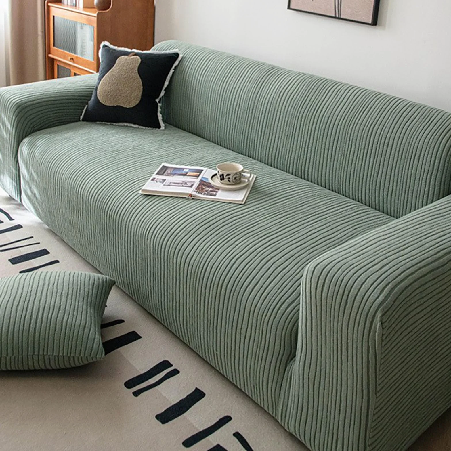 Housses de canapé Extensibles en Jacquard Lavable Antidérapante pour Animaux, Vert Double (145-185cm)