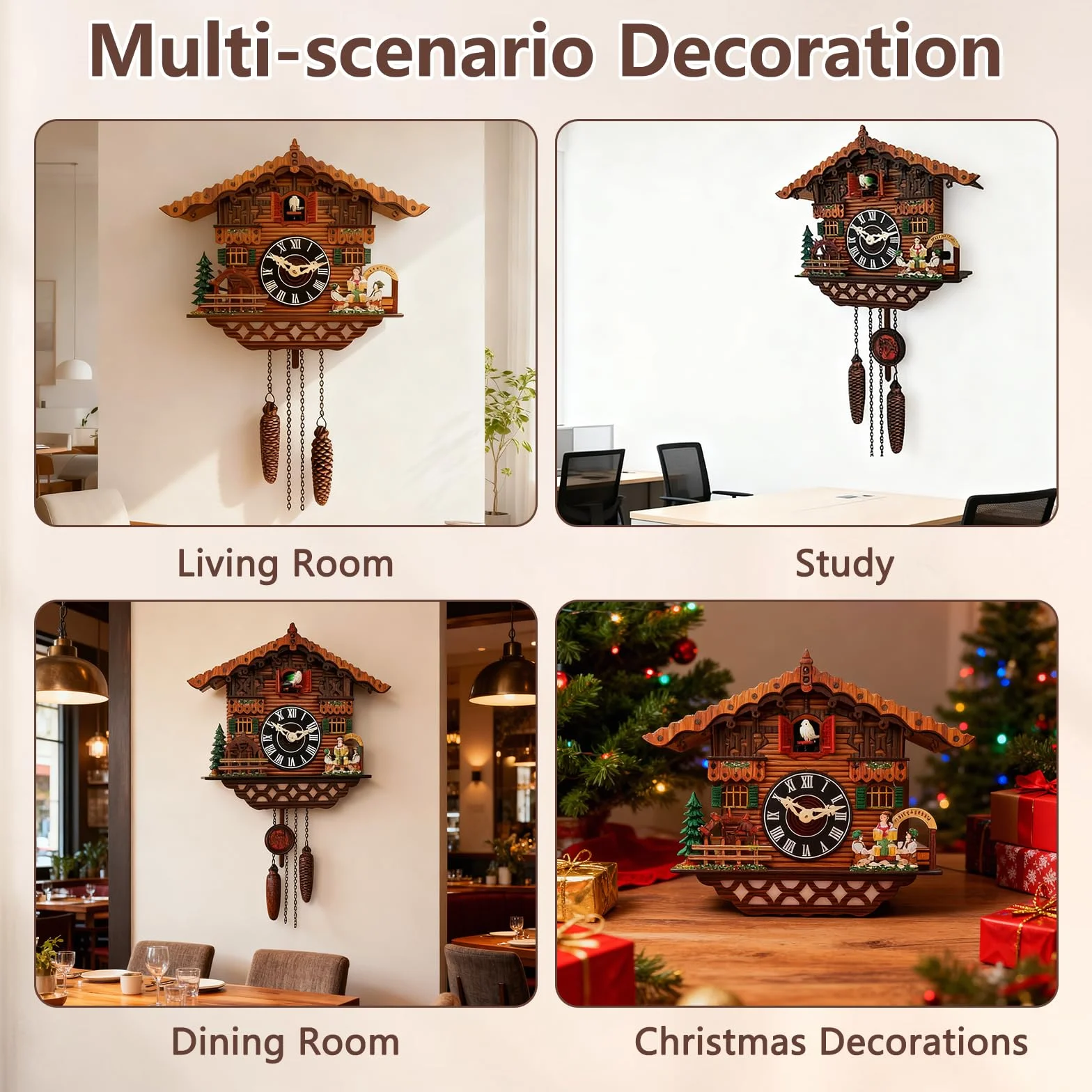 Horloge coucou en bois fait main avec oiseau - Horloge murale à quartz antique avec contrôle du volume