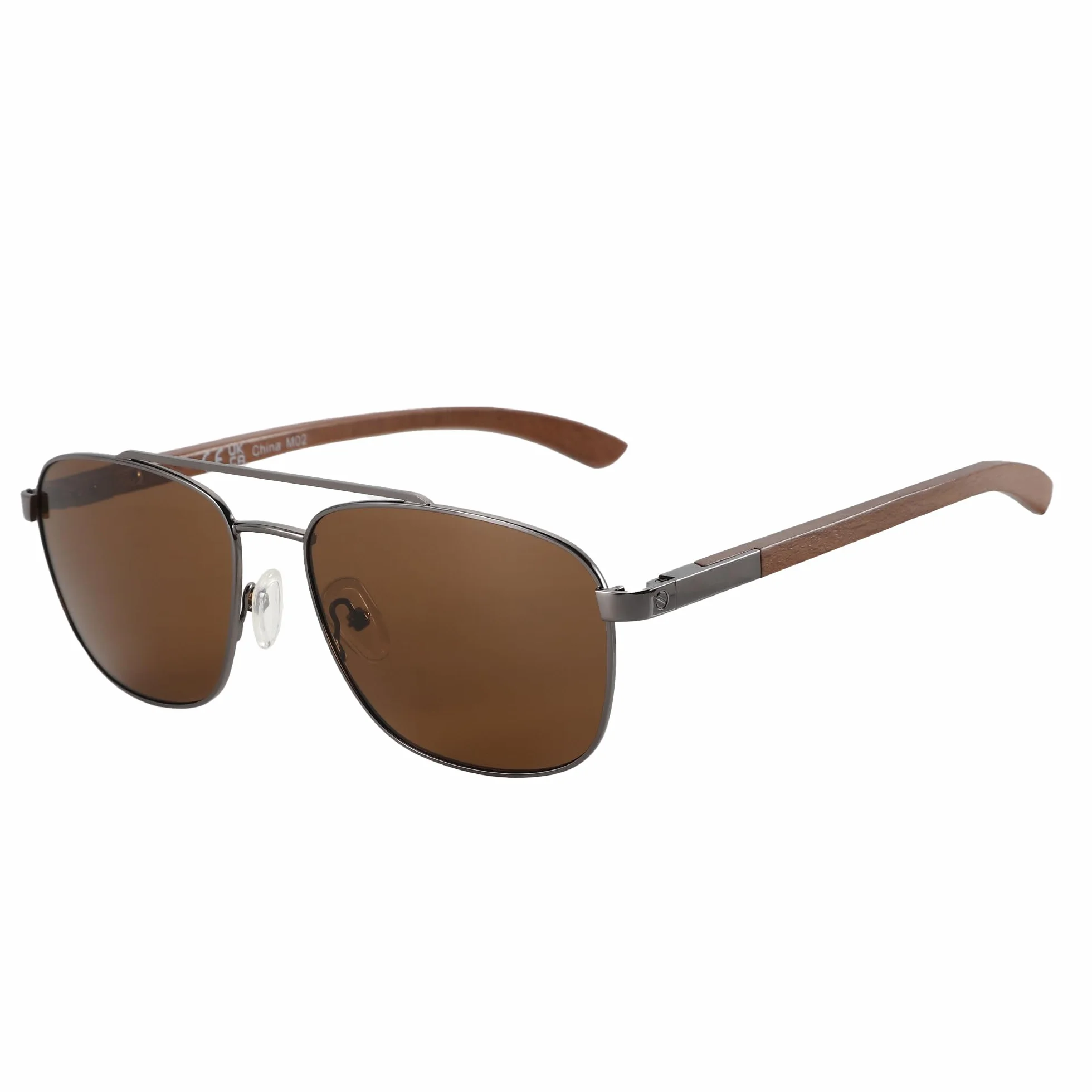 ZENOTTIC Lunettes de soleil polarisantes pilote homme monture carrée en métal miroité temple en bois lentille de protection UV400