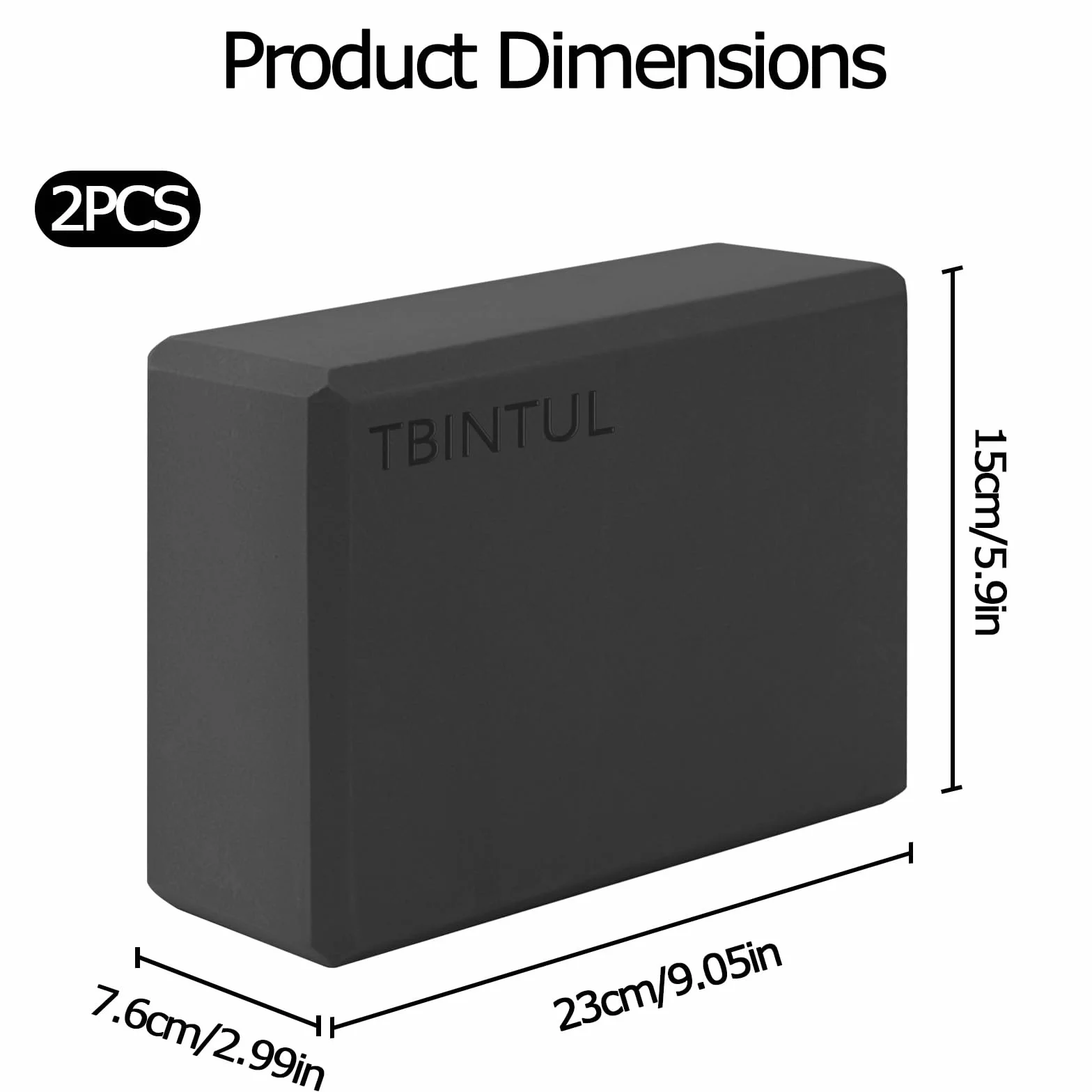 2 blocs de yoga, 23 x 15 x 7,5 cm, EVA pour femmes et hommes, noir
