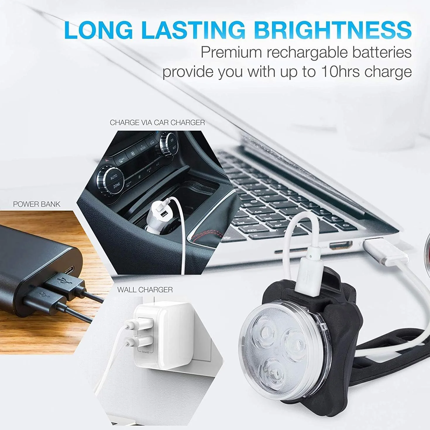 Bestyks Ensemble eclairage Velo, 2 Jeux d'éclairage de vélo avec 4 Modes d'éclairage, USB Rechargeable lumière Velo Avant et arrière,Accessoires Velo avec Installation étanche et Facile.