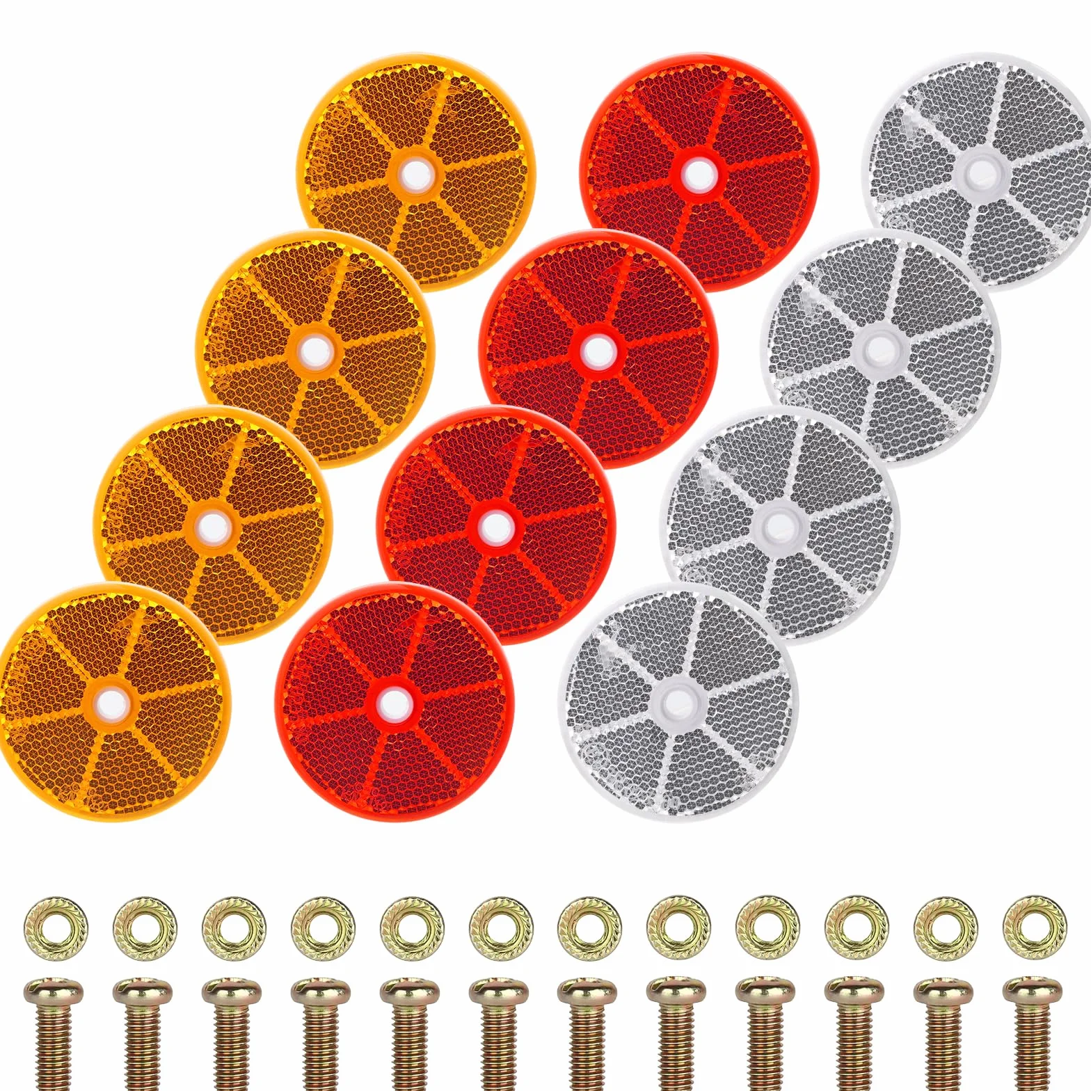Lot de 12 catadioptres ronds en 3 couleurs, diamètre 60 mm, réflecteurs latéraux ronds à visser, pour voiture, camion (orange, blanc, rouge)