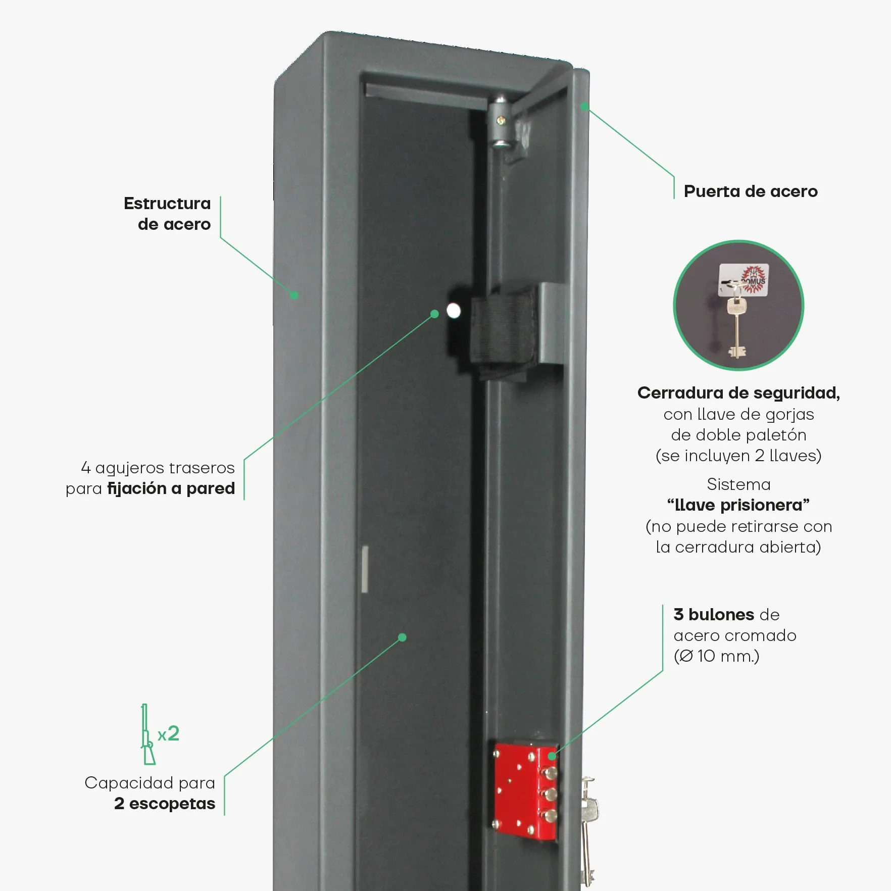 ARREGUI Braco ARM020 Armoire à 2 Fusils en Acier | Coffre-fort pour Armes à Feu | FRANCE et ITALIE : valide toutes armes à feu | ESPAGNE : non homologué