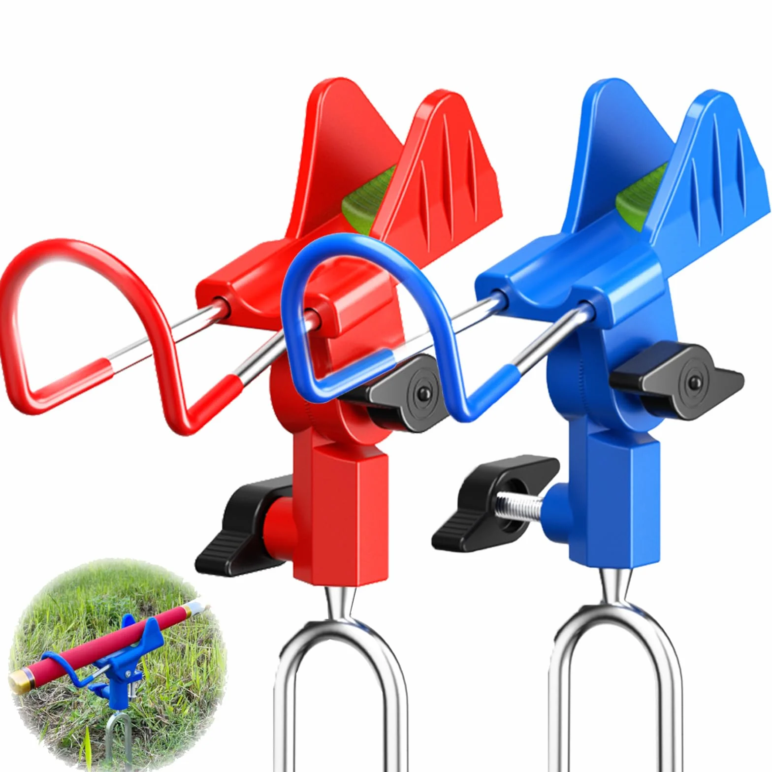 Support Canne à Pêche Acier Inoxydable Réglable 360° Lot de 2 avec Effet Lumineux pour Bateau