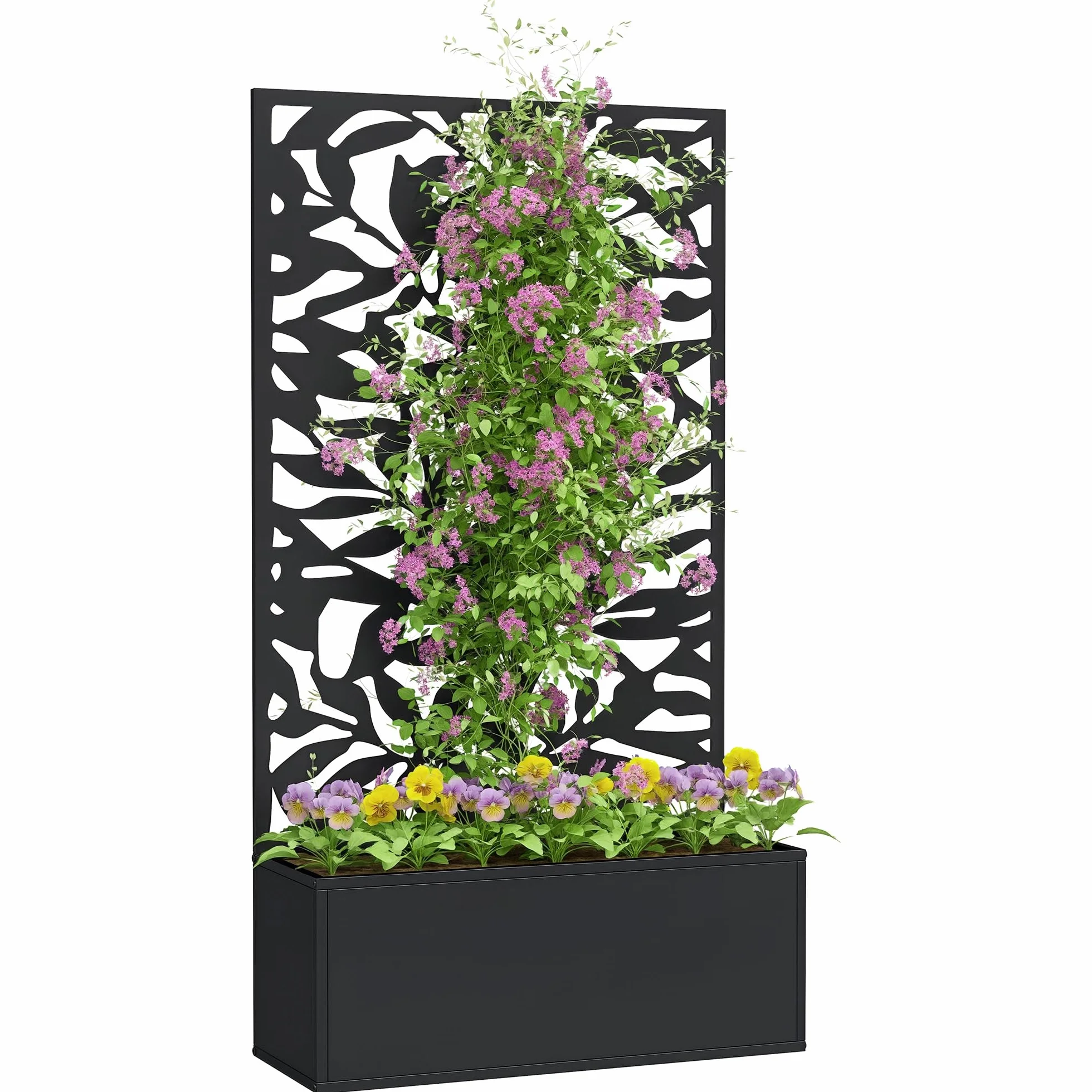 Outsunny Jardinière avec Treillis Brise-Vue Métal 61x23x113cm Noir