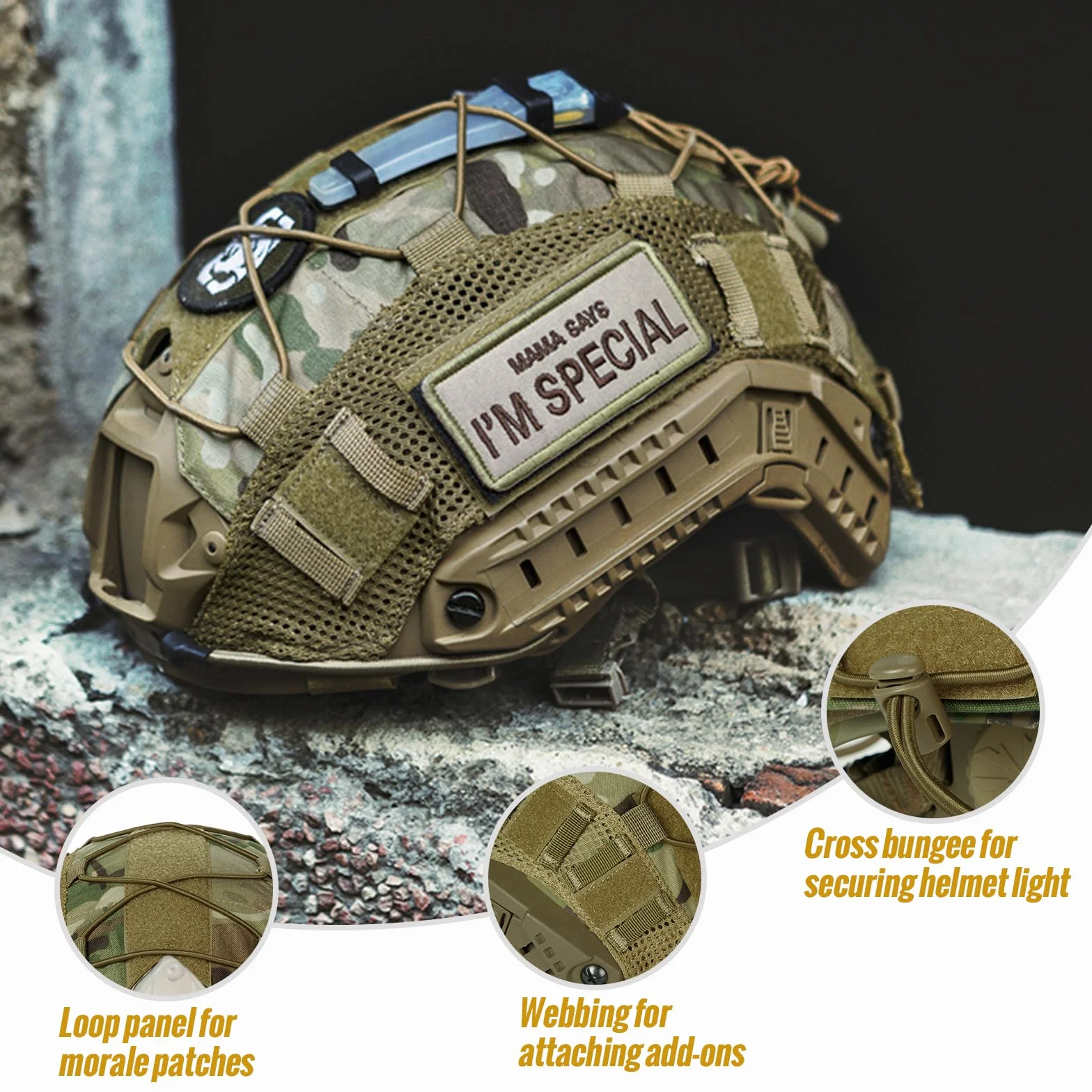 OneTigris Couvre‑Casque Tactique avec Patch Offert, Housse Camouflage pour Casque Ops‑Core PJ & OneTigris PJ T. M/L (sans Casque)