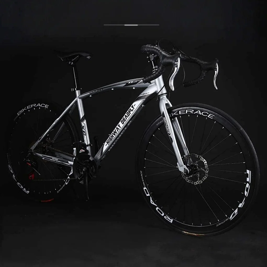 Vélo de Route 26 Pouces 24 Vitesses Freins à Double Disque Cadre en Acier Haute Teneur en Carbone Blanc/Argent