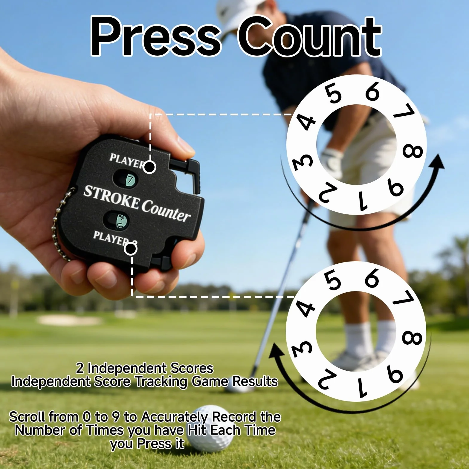 Compteur de Score de Golf Portable 2 Pièces avec Mousquetons