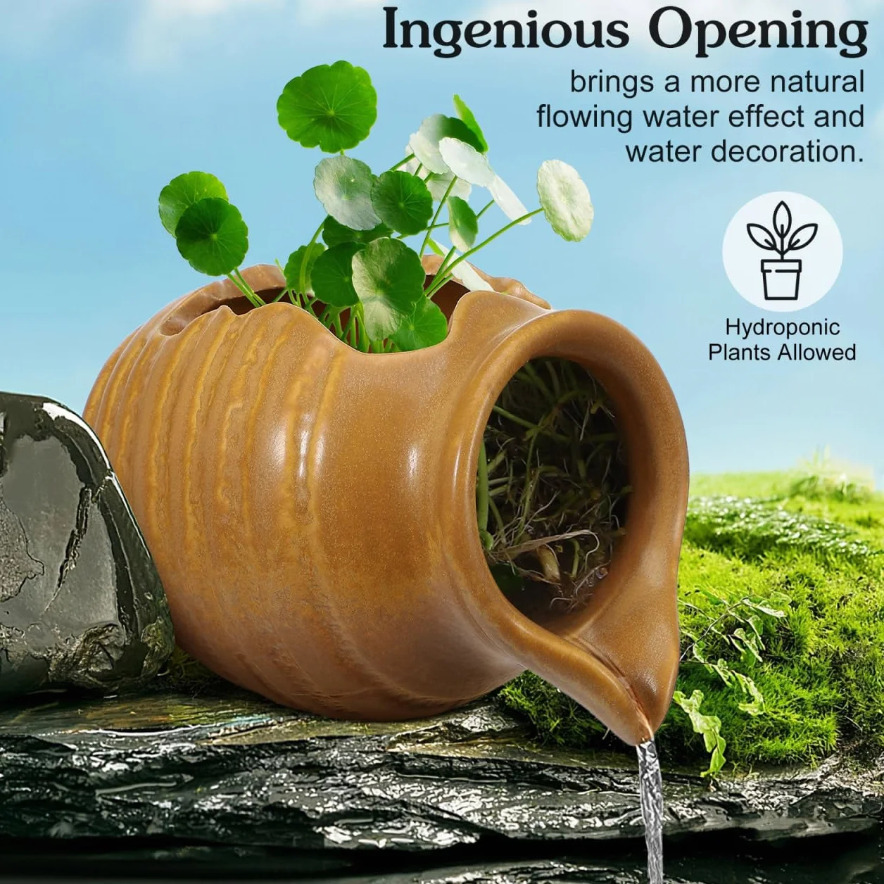 Pot Céramique pour Fontaine à Eau 12.4cm Brun Clair