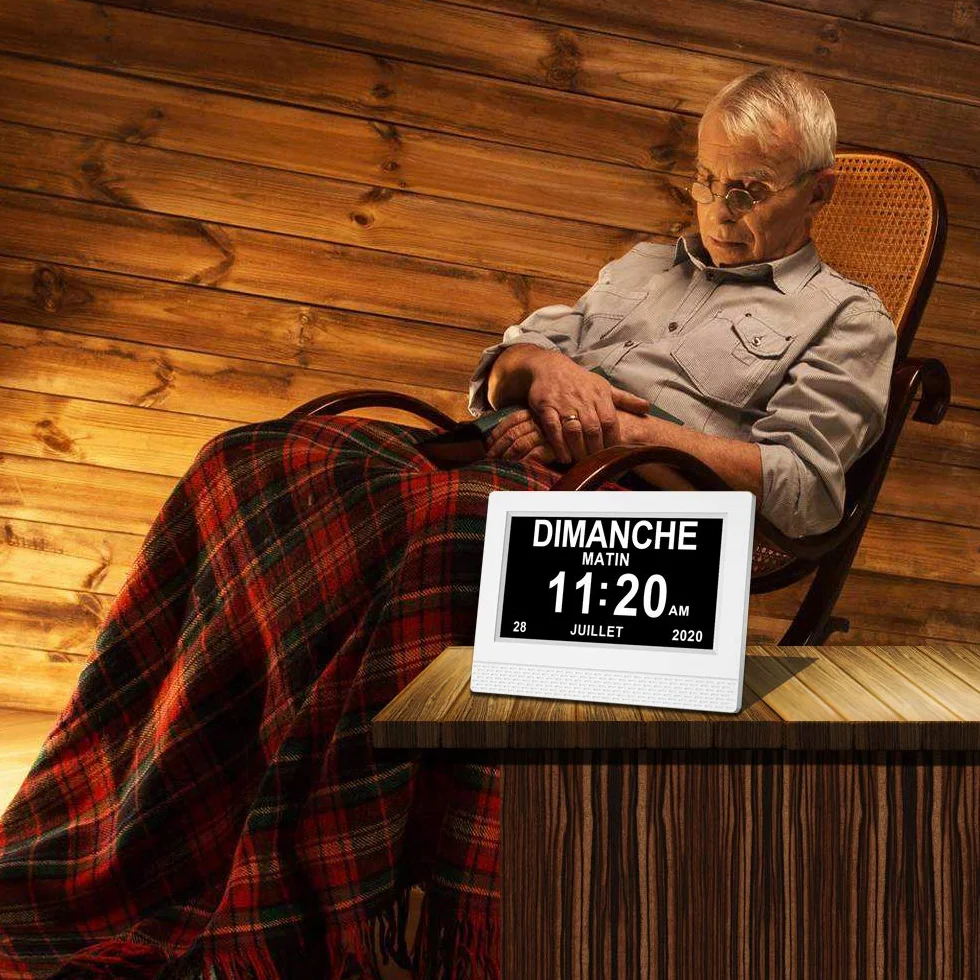 SINOIDEAS Horloge Numérique 7" LCD avec Date, Jour et Heure pour Alzheimer Démence