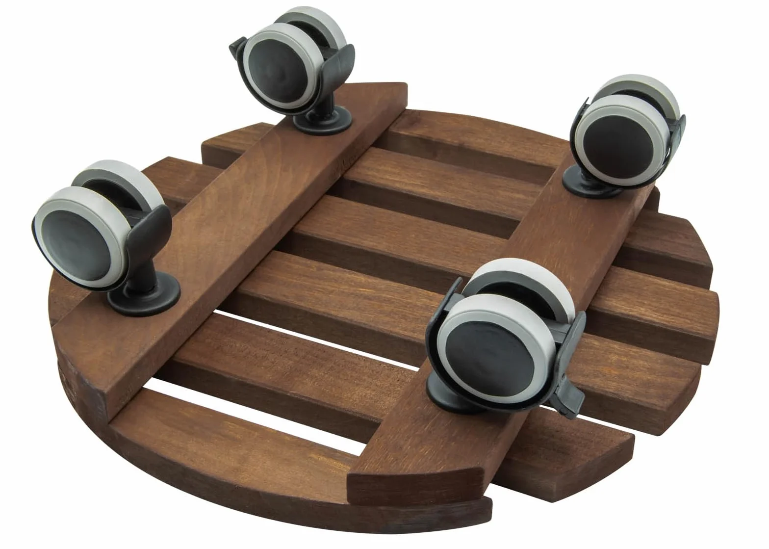 Porte Plante à Roulettes Ø 30 cm Lames Bois d'Aulne FSC 15,5 mm Roues 360° avec Frein Chariot Robuste 100 kg