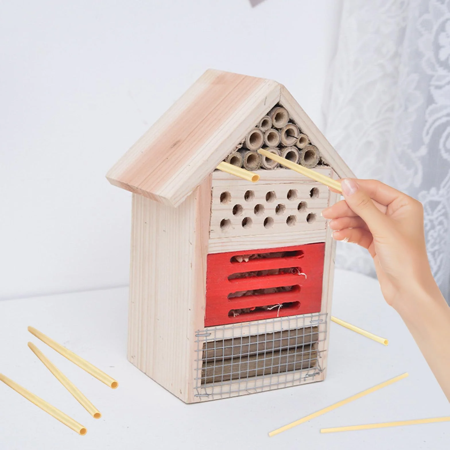 Kit Maison d'abeille 500PCS, 14.5cm de Long, Diamètre 3-5mm, Pailles de Blé Tube Abeille, Aide à la Nidification