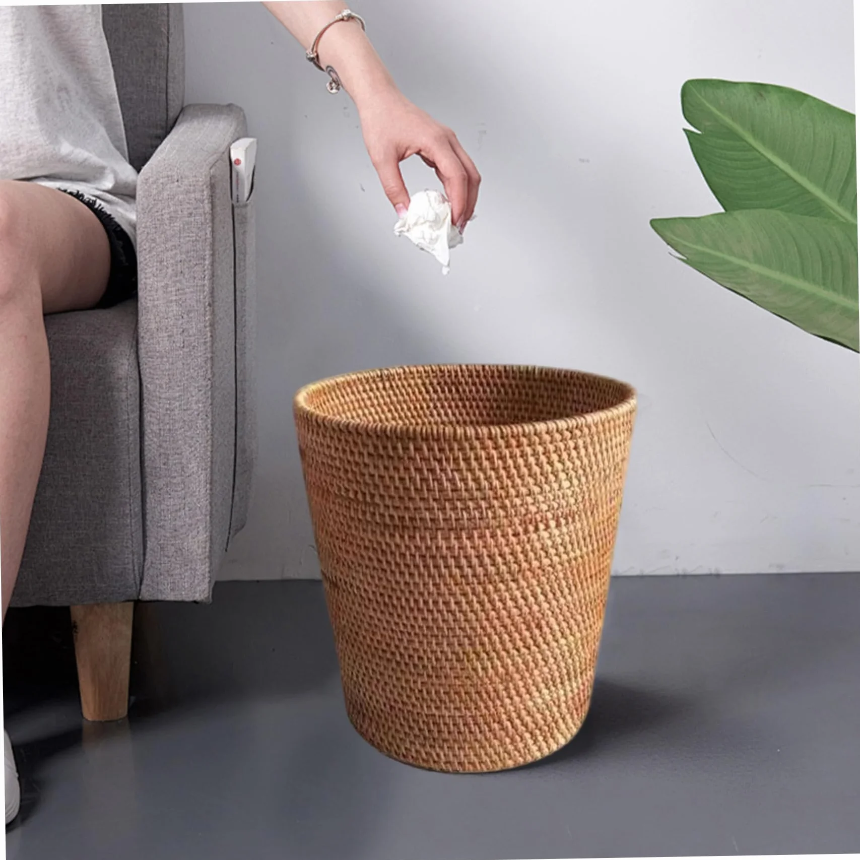 Poubelle Ronde en Rotin 24 x 28 cm pour Salle de Bain Chambre