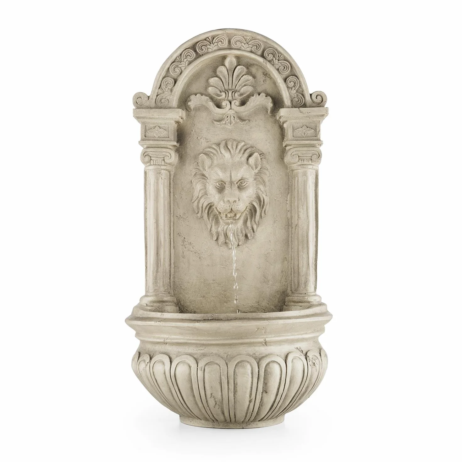 Blumfeldt Löwenstein Fontaine Murale Solaire Jardin Tête Lion Pompe Solaire 2W Polyrésine 4 LED Blanches Câble 5m Panneau Solaire Batterie Imitation Pierre