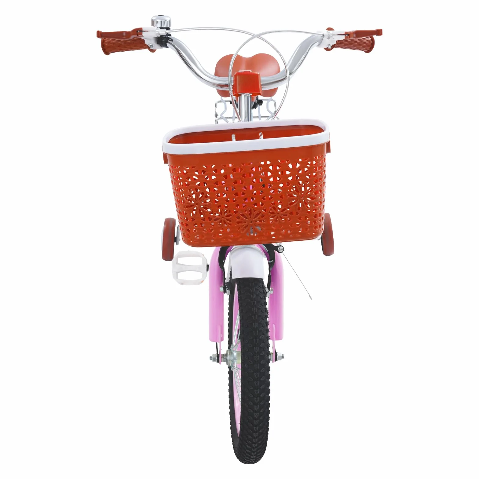 Vélo enfant de 14 pouces, avec roues stabilisatrices et panier en rose, pour garçons et filles de 3 à 7 ans, siège réglable en hauteur, système de freinage double, idéal pour l'entraînement au