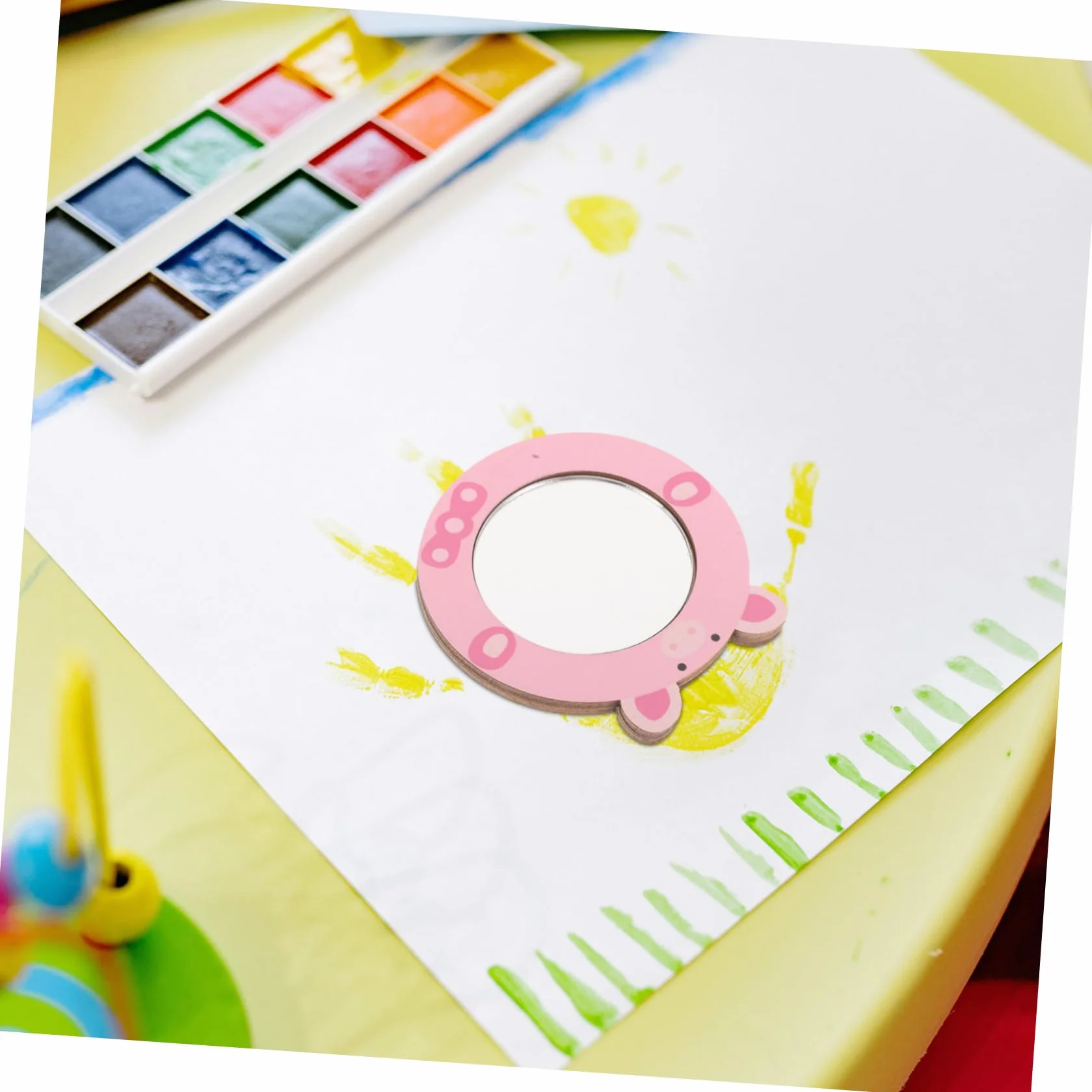 Miroir en Bois et Verre ERINGOGO pour Enfant, Jouet Éducatif Sécurisé, Petit Miroir à Main Rose