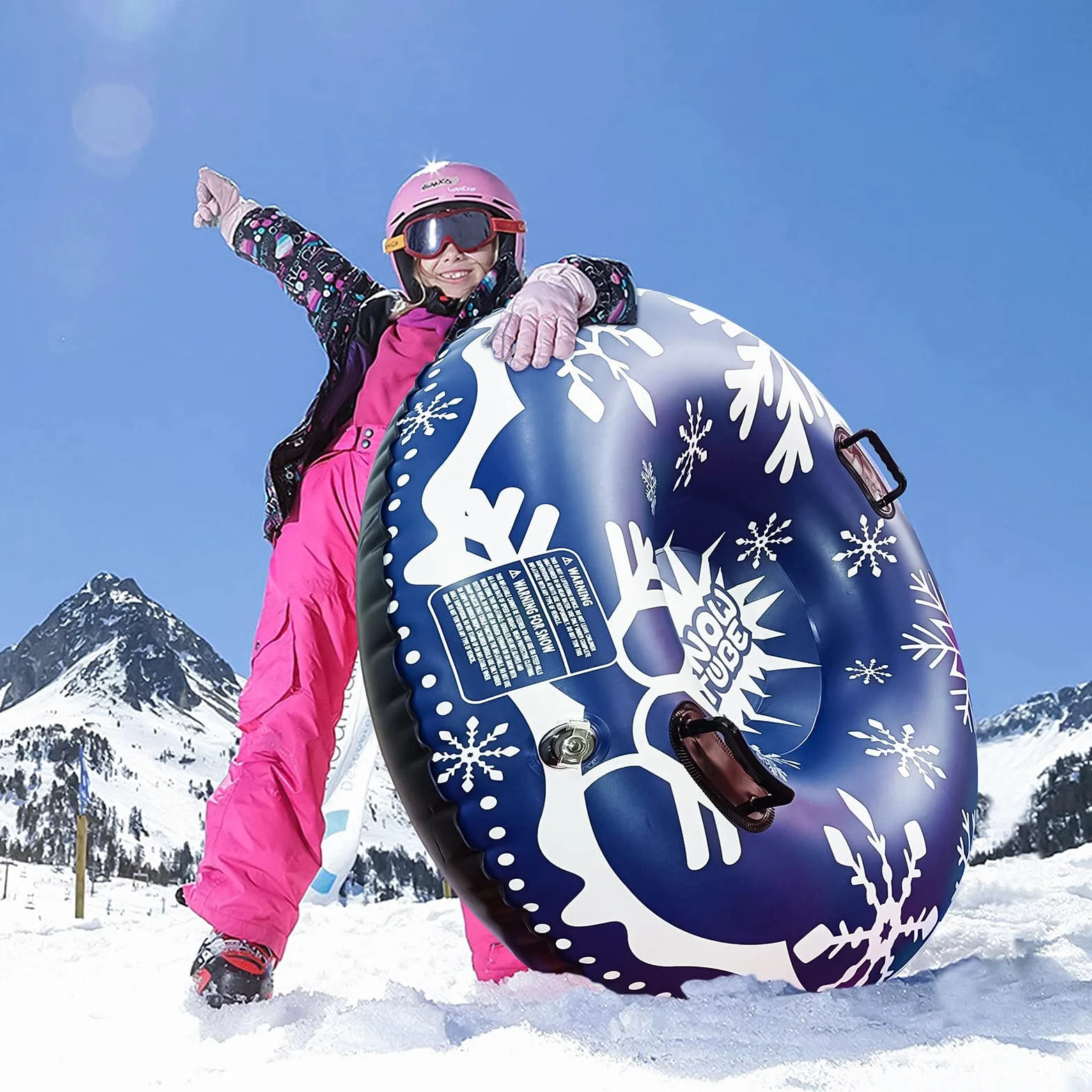 Tubes à Neige gonflables, Luge Gonflable avec poignées, résistant aux Rayures, résistant au Gel, 120cm Luges gonflables pour Enfants et Adultes pour s'amuser en Hiver et activités familiales