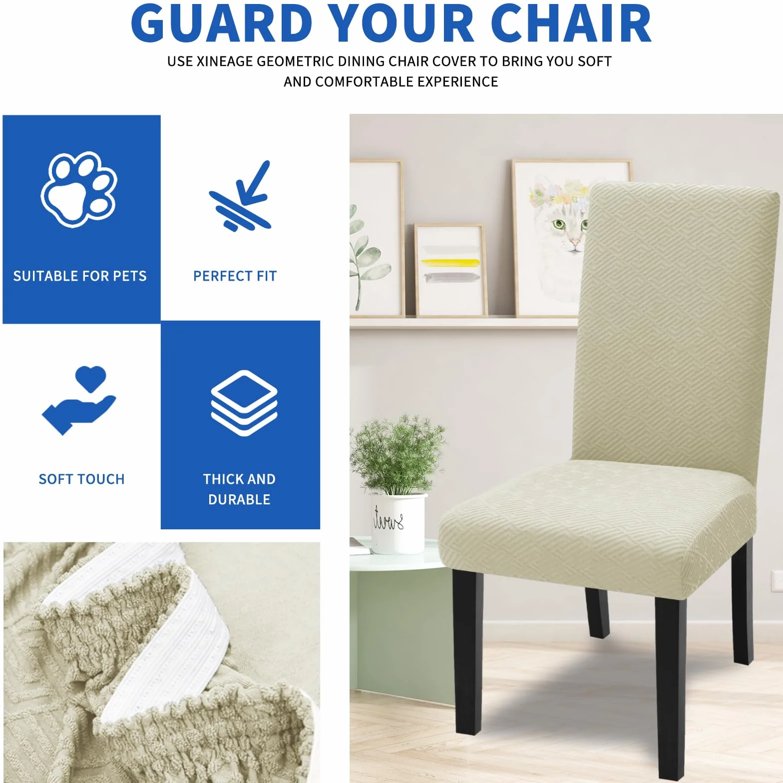 Ystyle Housse De Chaise 6 Pièces, Housse Chaise Salle À Manger Moderne Élastique, Beige Clair