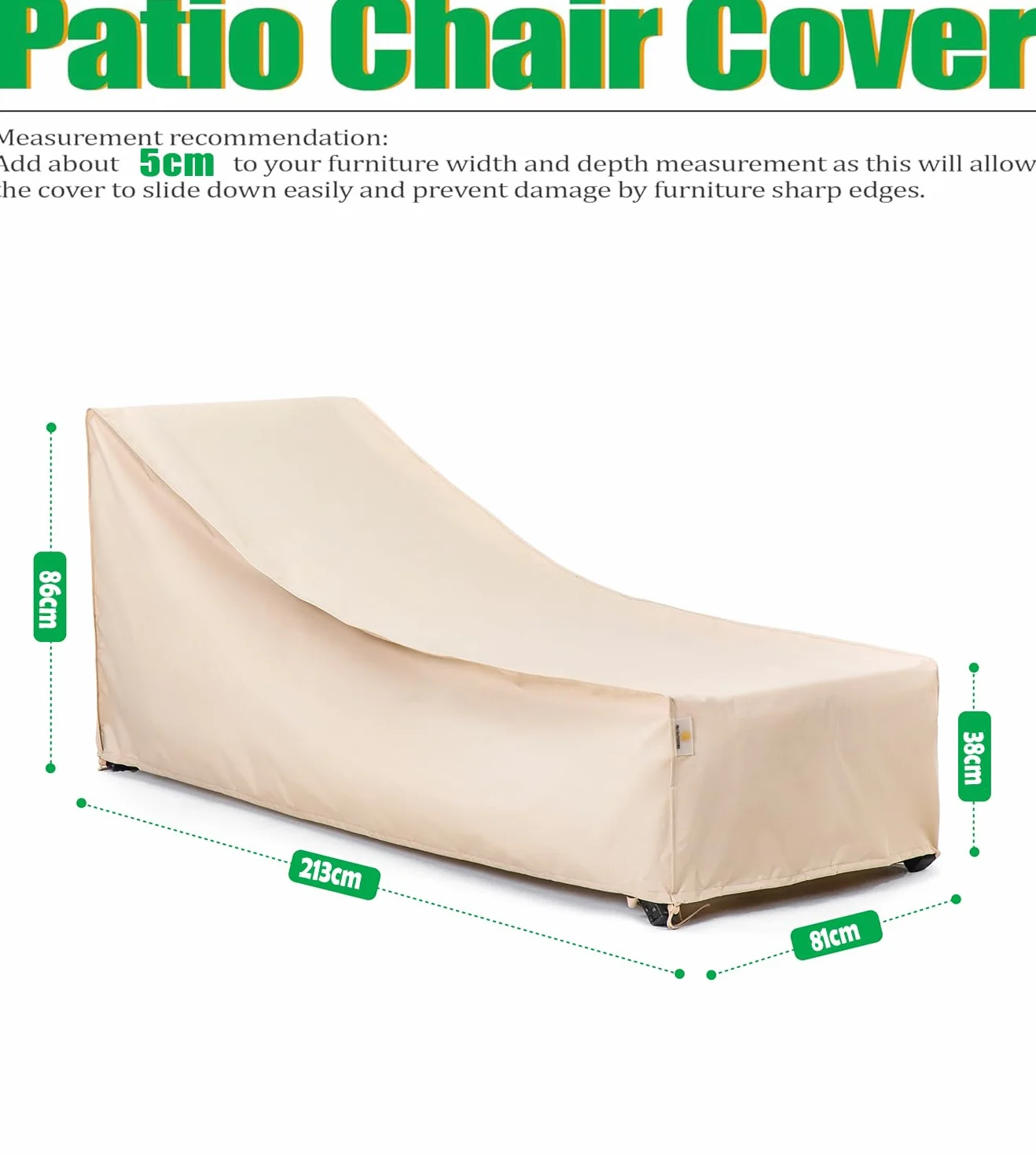 F&J Outdoors Housse pour Bain de Soleil Imperméable 213x81x38/86 cm Protection Jardin Résistante à la Pluie Neige UV Bâche Durable Transat Chaise Longue