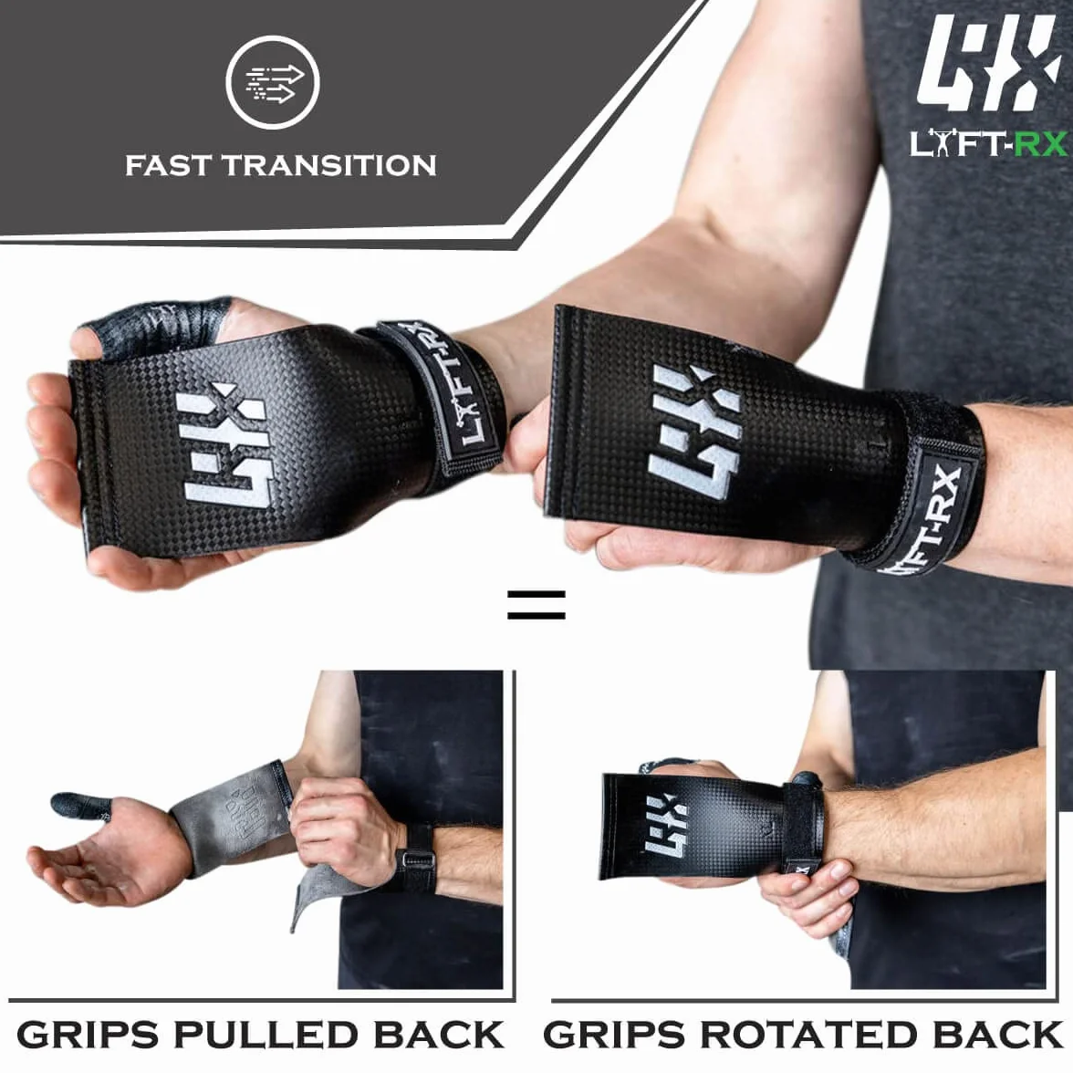 LYFTRX Gants Gymnastique Fibre de Carbone sans Trous pour Cross Fitness, Lifting