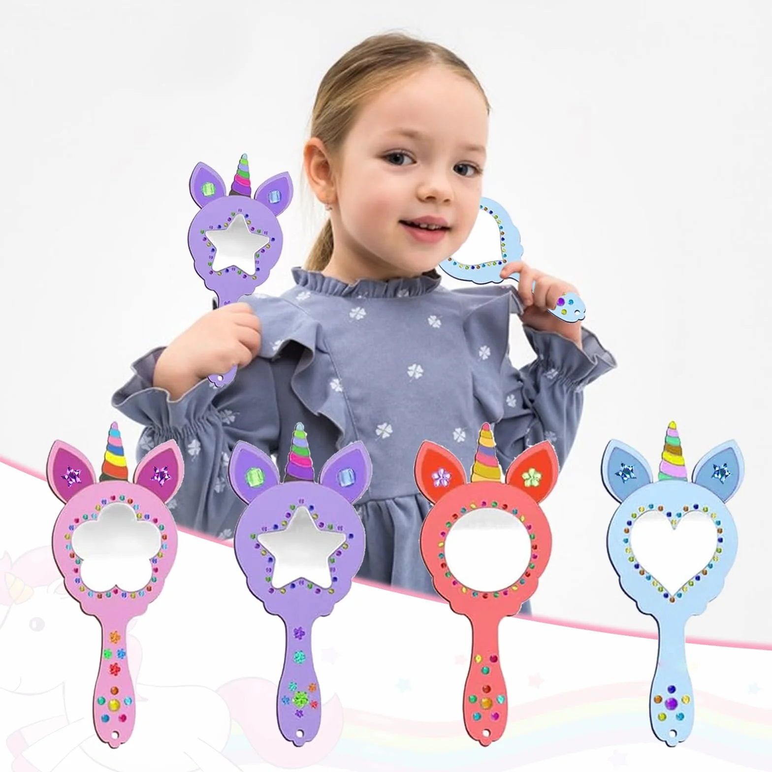 Bricolage Miroir Couronne Princesse en Bois 12 Pièces DIY Miroirs à Colorer avec Pinceaux