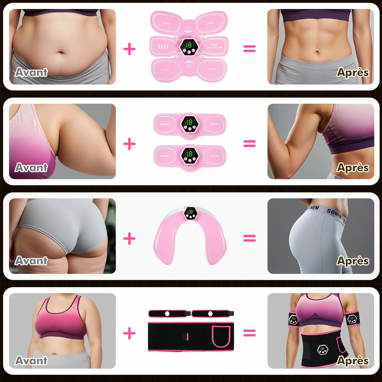 Electrostimulateur Musculaire, Abdos Musculation Appareil, 6 Modes et 19 Intensités Ceinture Musculation Electrostimulation, pour Abdos/Bras/Jambes/Fesses,Homme Femme