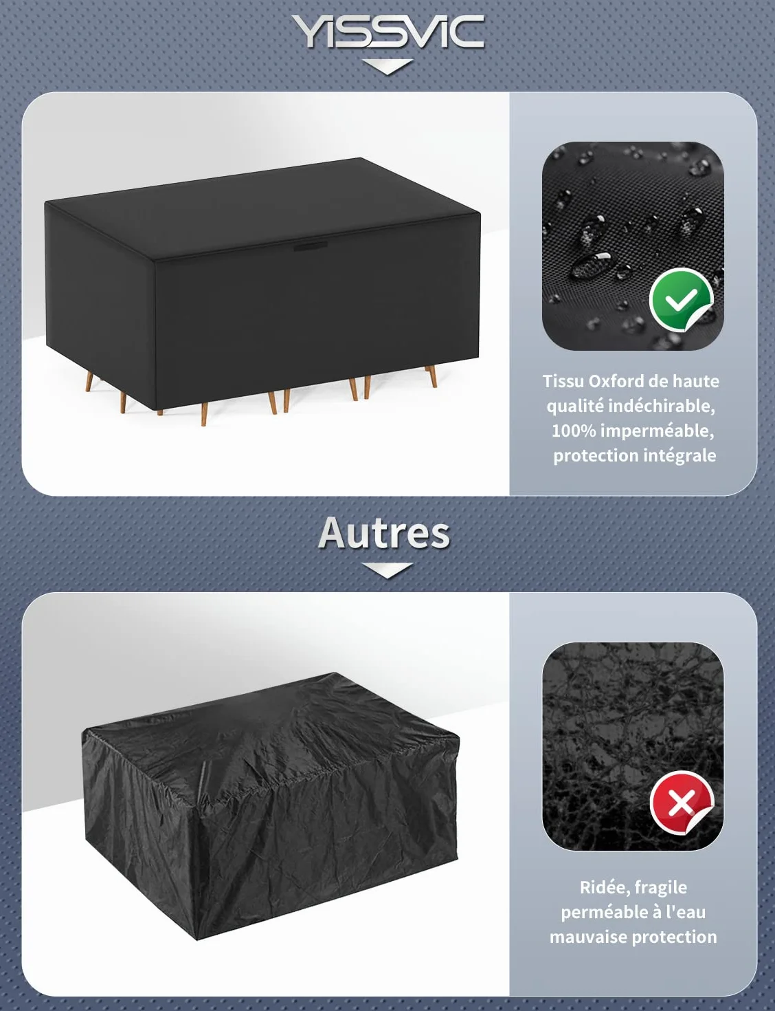 YISSVIC Housse Salon de Jardin Exterieur 213 x 132 x 74cm 420D Oxford Imperméable Résistant UV