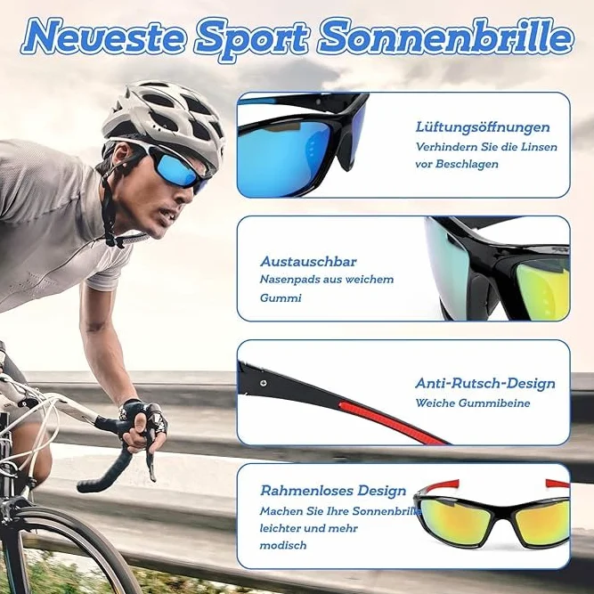3 Pièces Lunette de Vitesse Homme et Femme, Lunette Vitesse UV400 Lunettes Vitesse Homme pour Activités de Plein air Comme Le Cyclisme, La Course L'escalade La Pêche