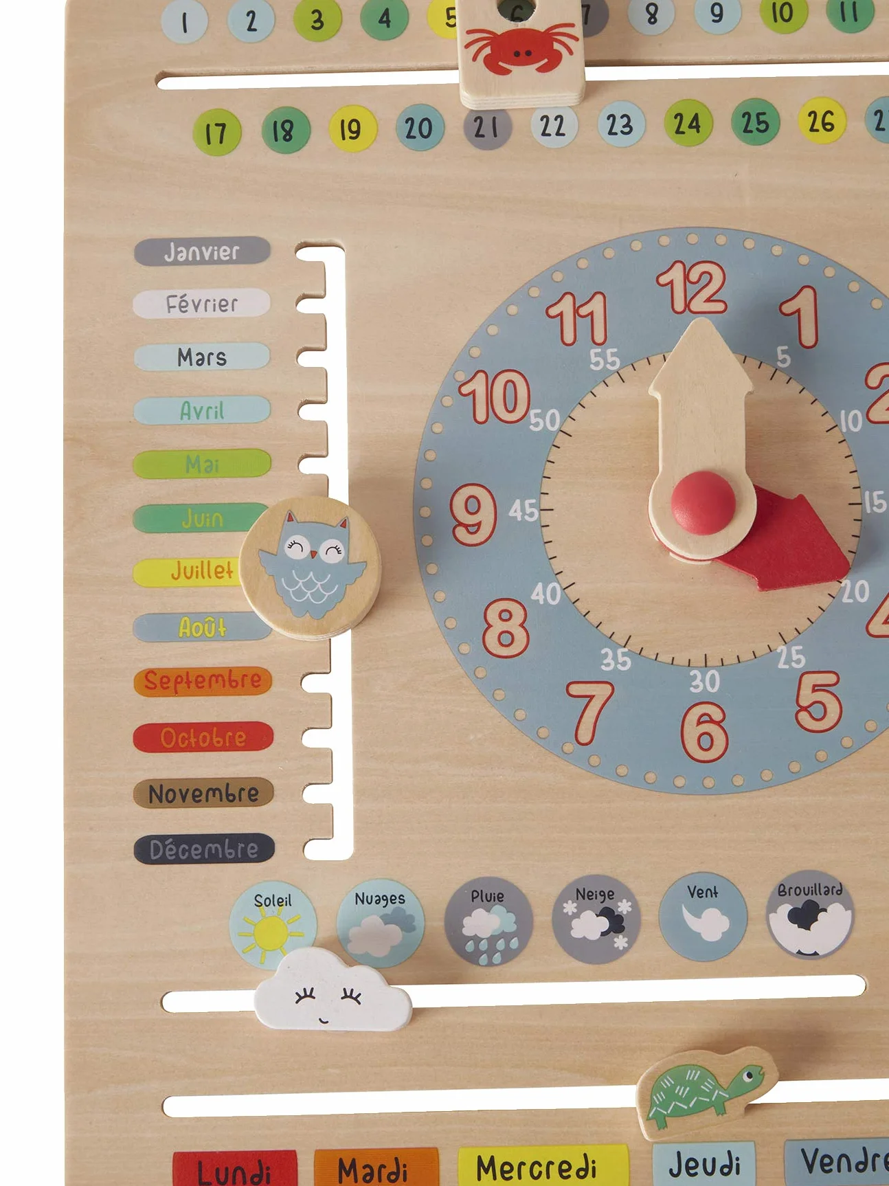 VERTBAUDET Horloge Calendrier en Bois Multicolore