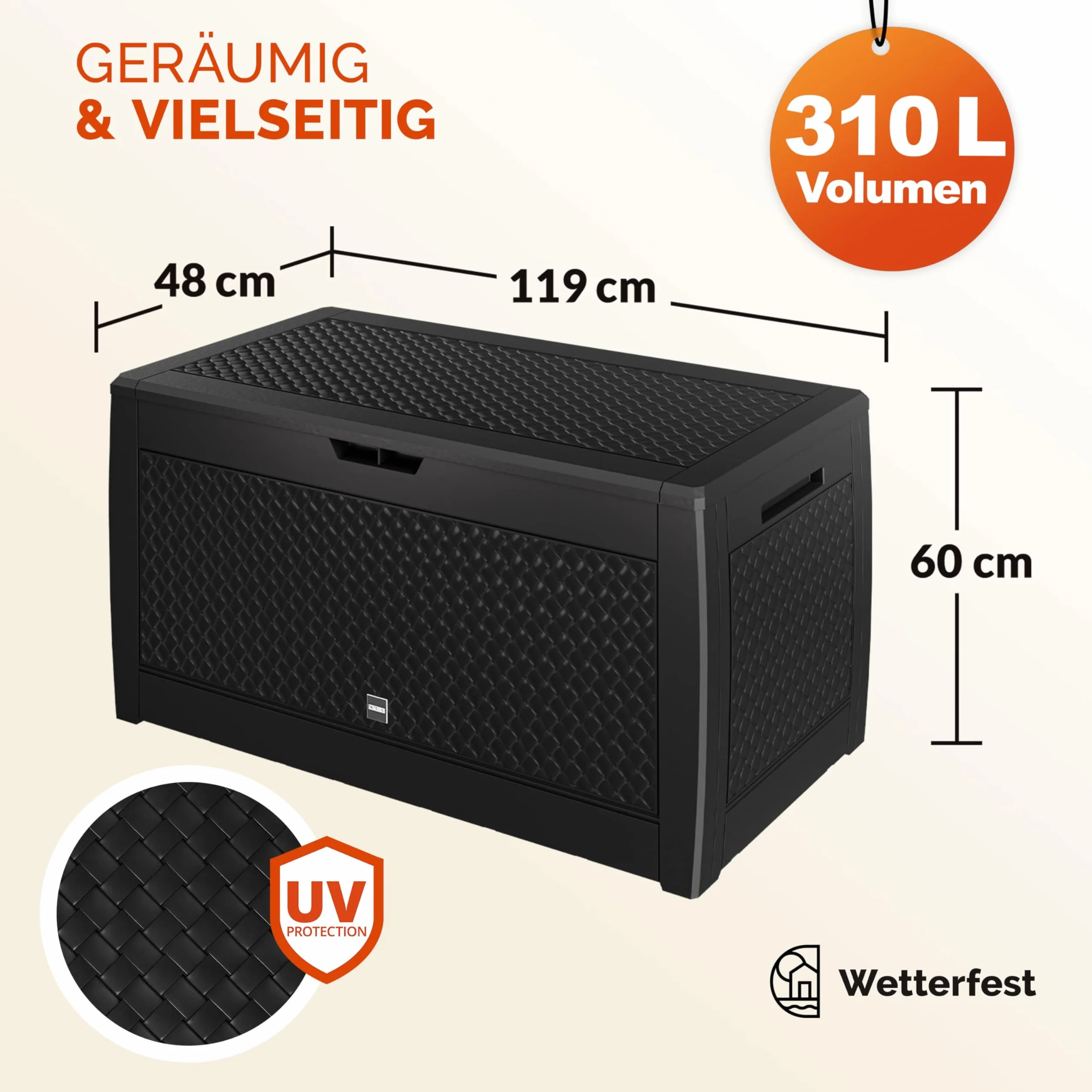 Casaria Coffre de Rangement 310 litres Anthracite avec Roulettes Jardin