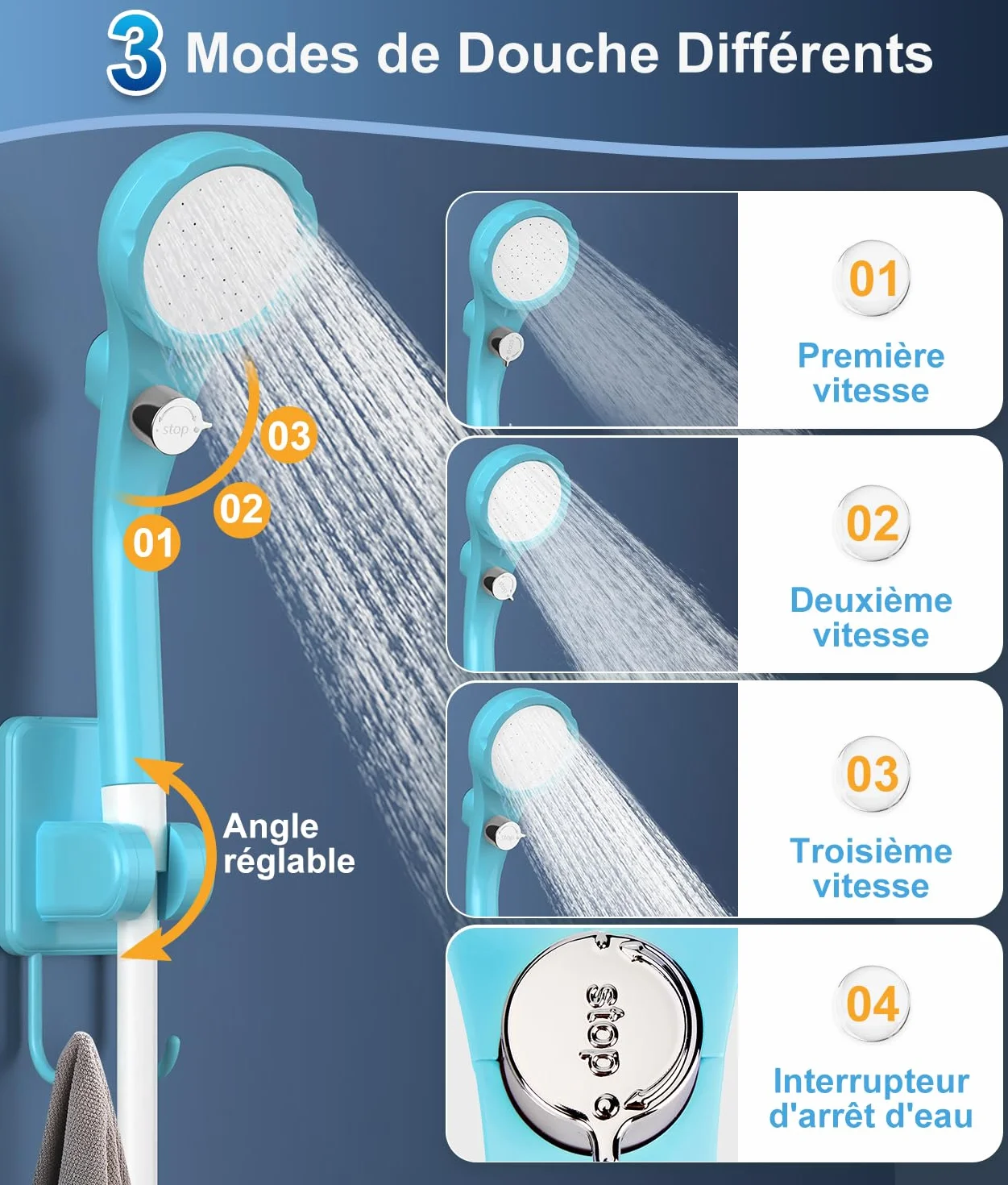 WADEO Kit Douche de Camping, Pompe de Douche Électrique Rechargeable, Pommeau de Douche avec Affichage Intelligent de Température et Pression d'eau Réglable