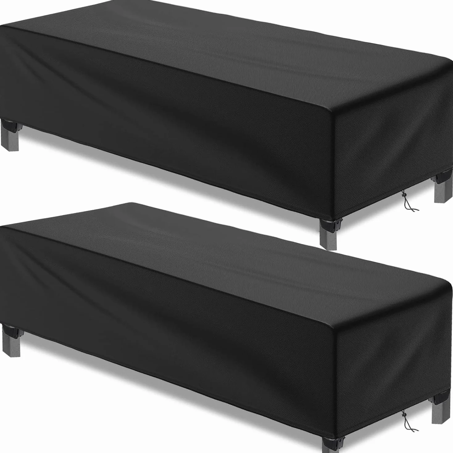 Bonna Lot de 2 Housses de Protection pour Chaise Longue de Jardin Imperméables 500D Tissu Oxford 200x68x30 cm Noir