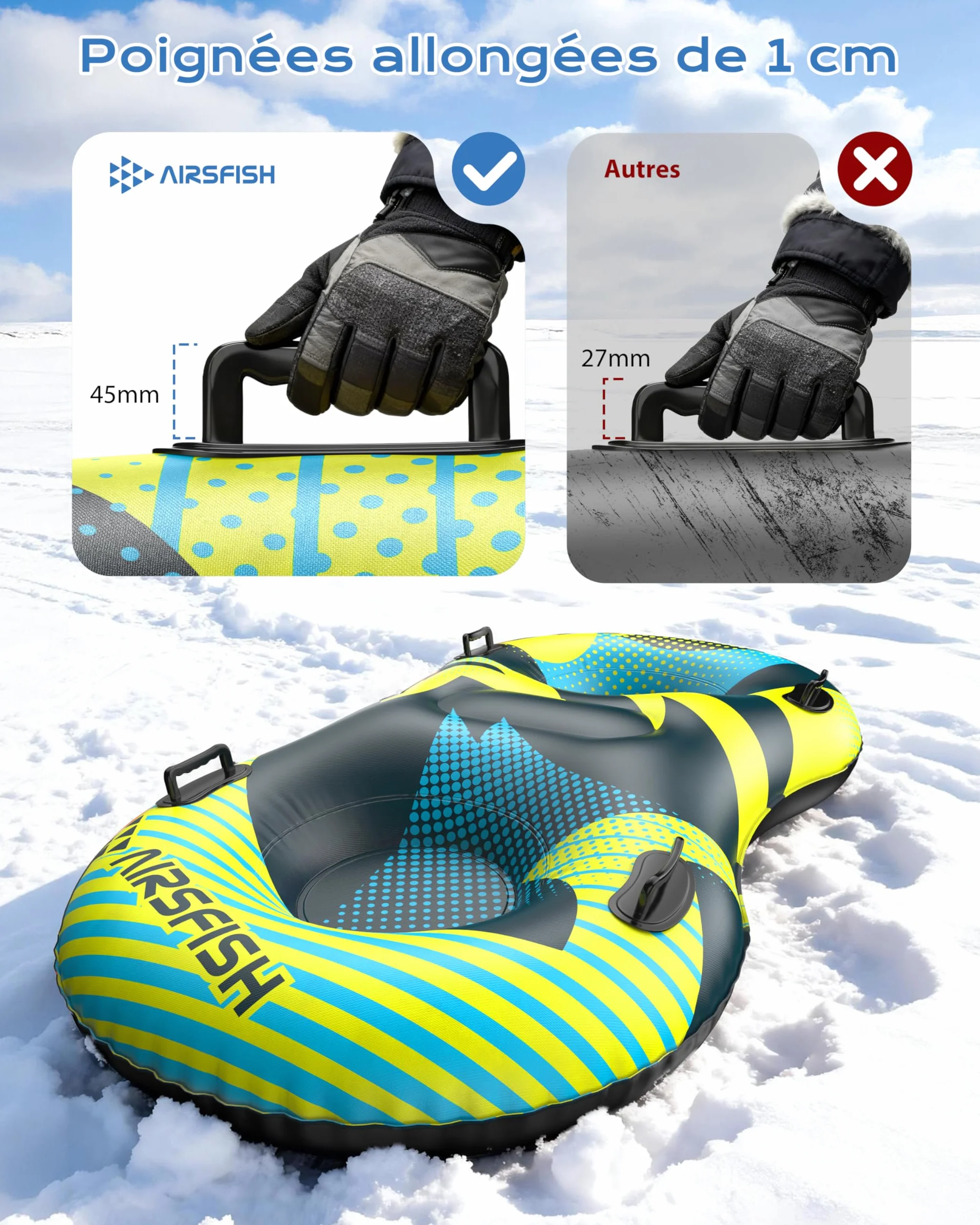 Tube à Neige Gonflable avec Laisse remorquable, Housse Robuste résistante à l'usure et antigel pour Sports d'hiver