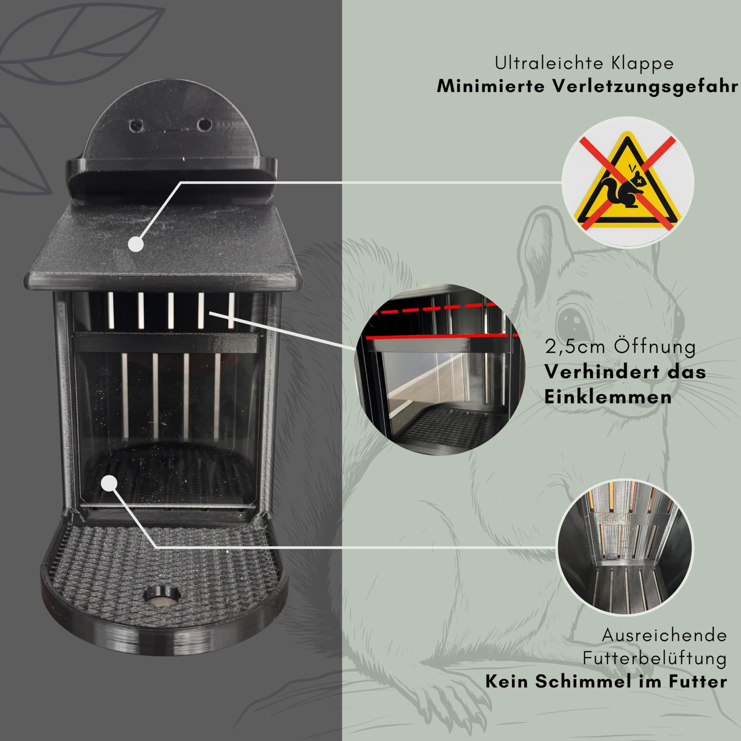 Mangeoire pour écureuils grise résistante aux intempéries avec disque en plastique compartiment ventilé siège antidérapant