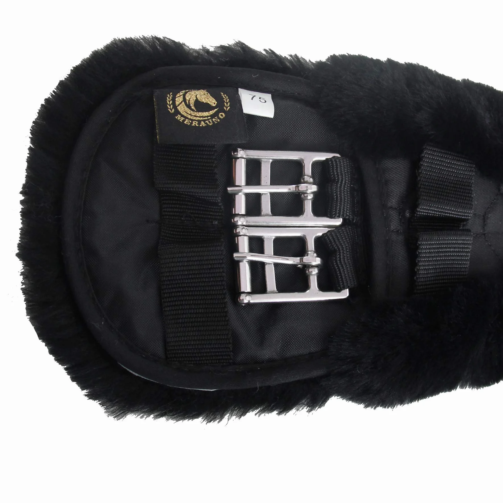 Sangle de Selle en Peau d'agneau avec Sangle de Dressage anatomiqueen Forme de Faucon concave, Sangle d'équitation avec Fourrure Naturelle et Sangle en Peau d'agneau Marron et Noir