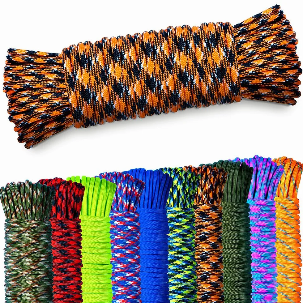 Corde Paracorde 550 4 mm 7 Brins Centraux Équipement Plein Air Camping (Noir/Orange, 10 mètres)